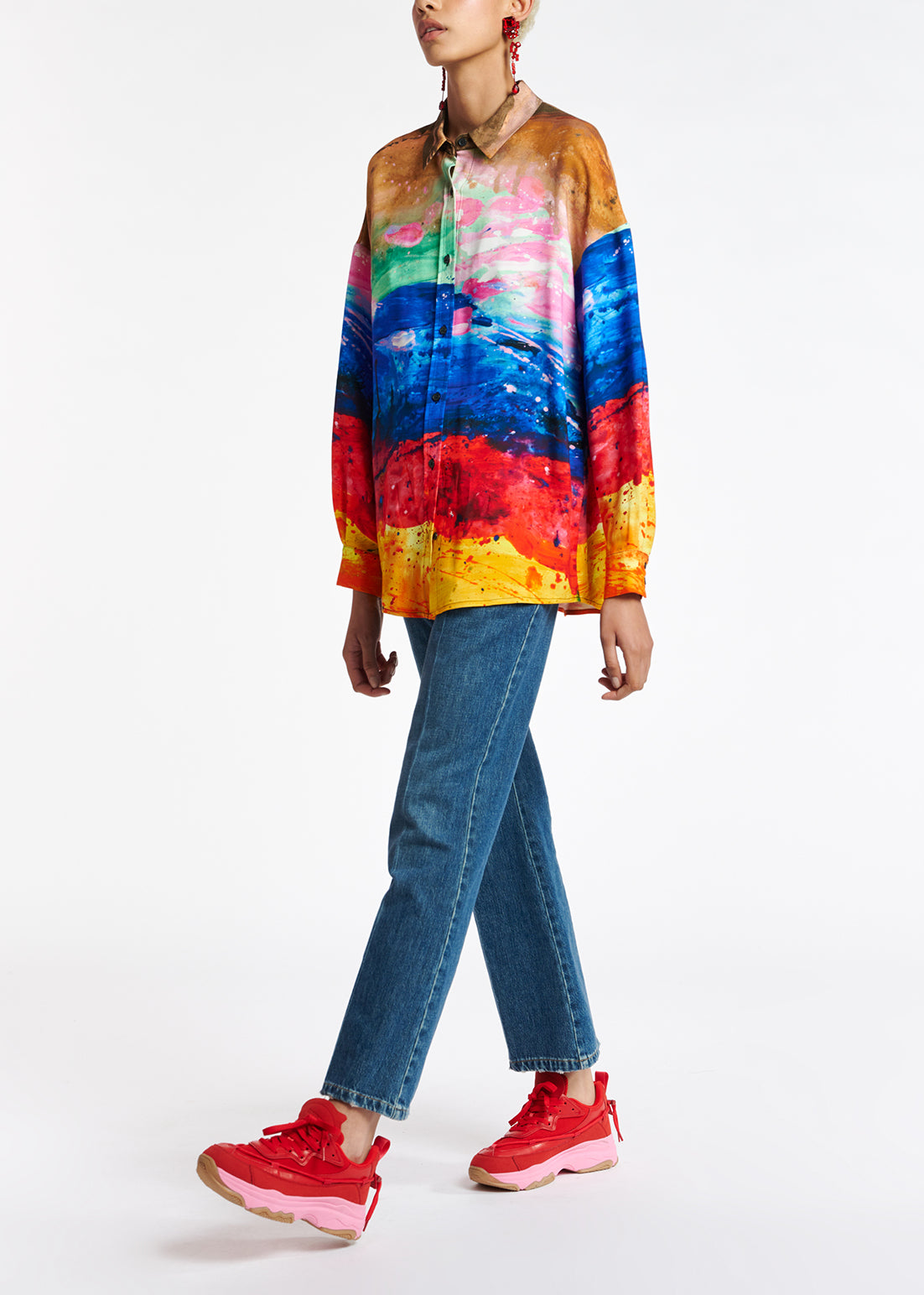 Multicolored oversized satin shirt RE—SSENTIEL | Essentiel second hand