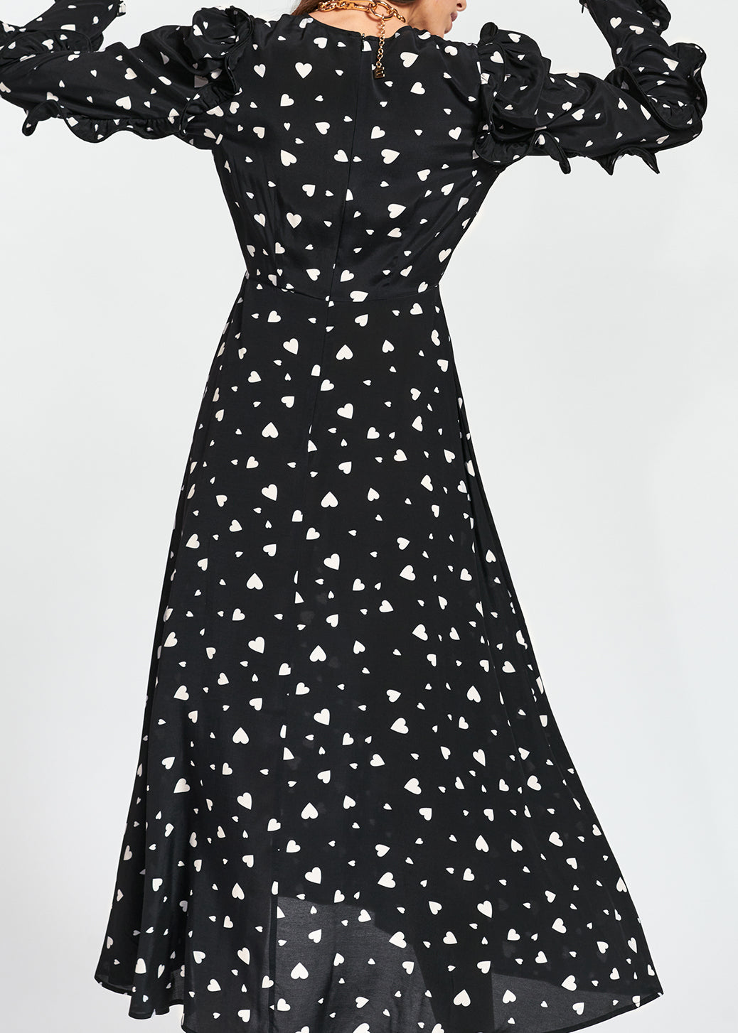 Zwarte maxi-jurk met hartjes en ruches RE—SSENTIEL | Essentiel second hand