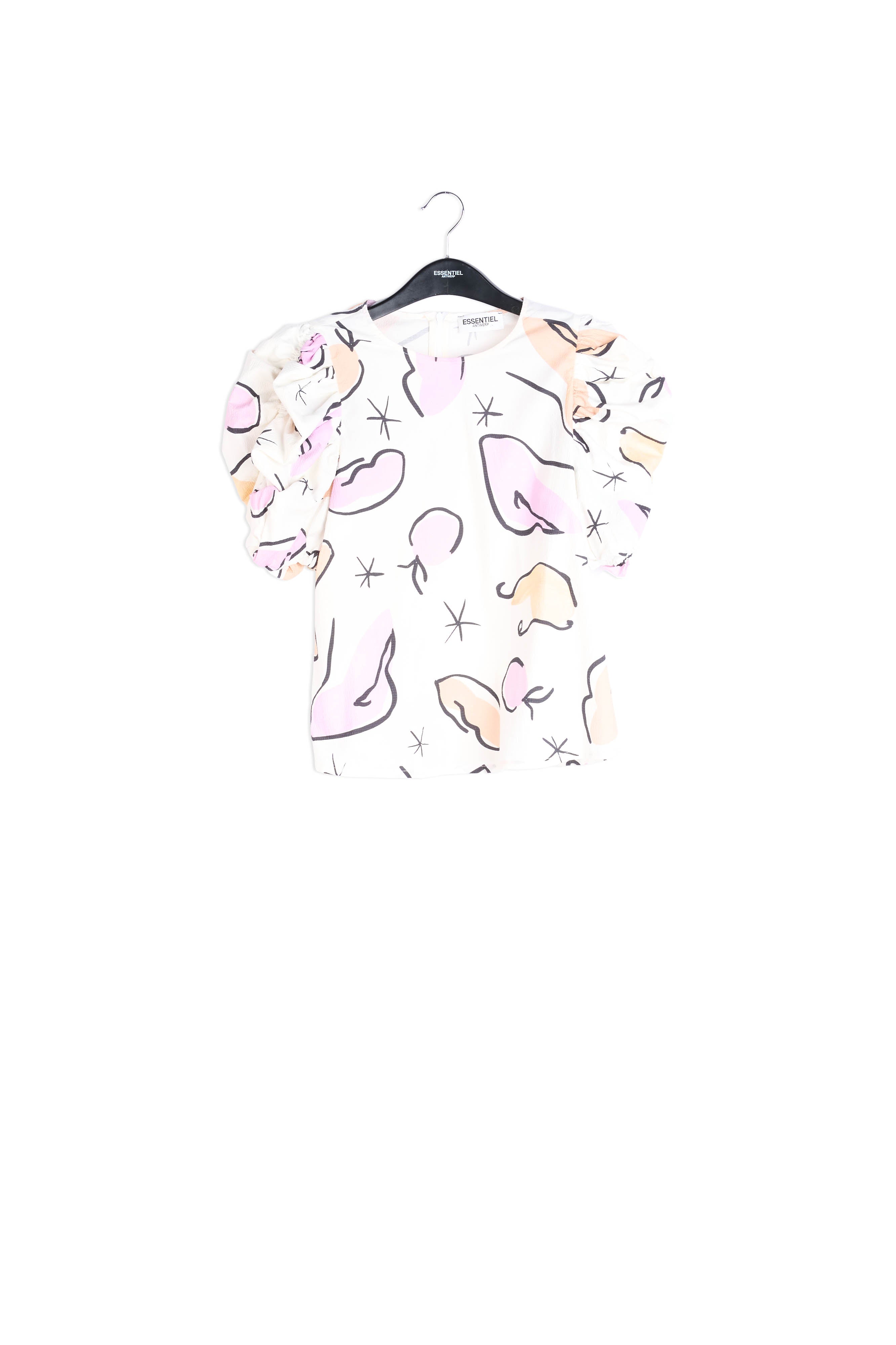 Top blanc à imprimé abstrait et manches bouffantes RE—SSENTIEL | Essentiel second hand