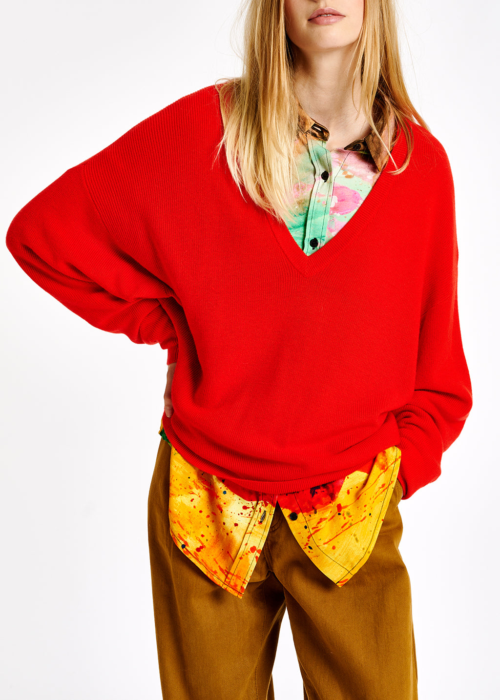 Pull en côtes rouge à encolure en v RE—SSENTIEL | Essentiel second hand