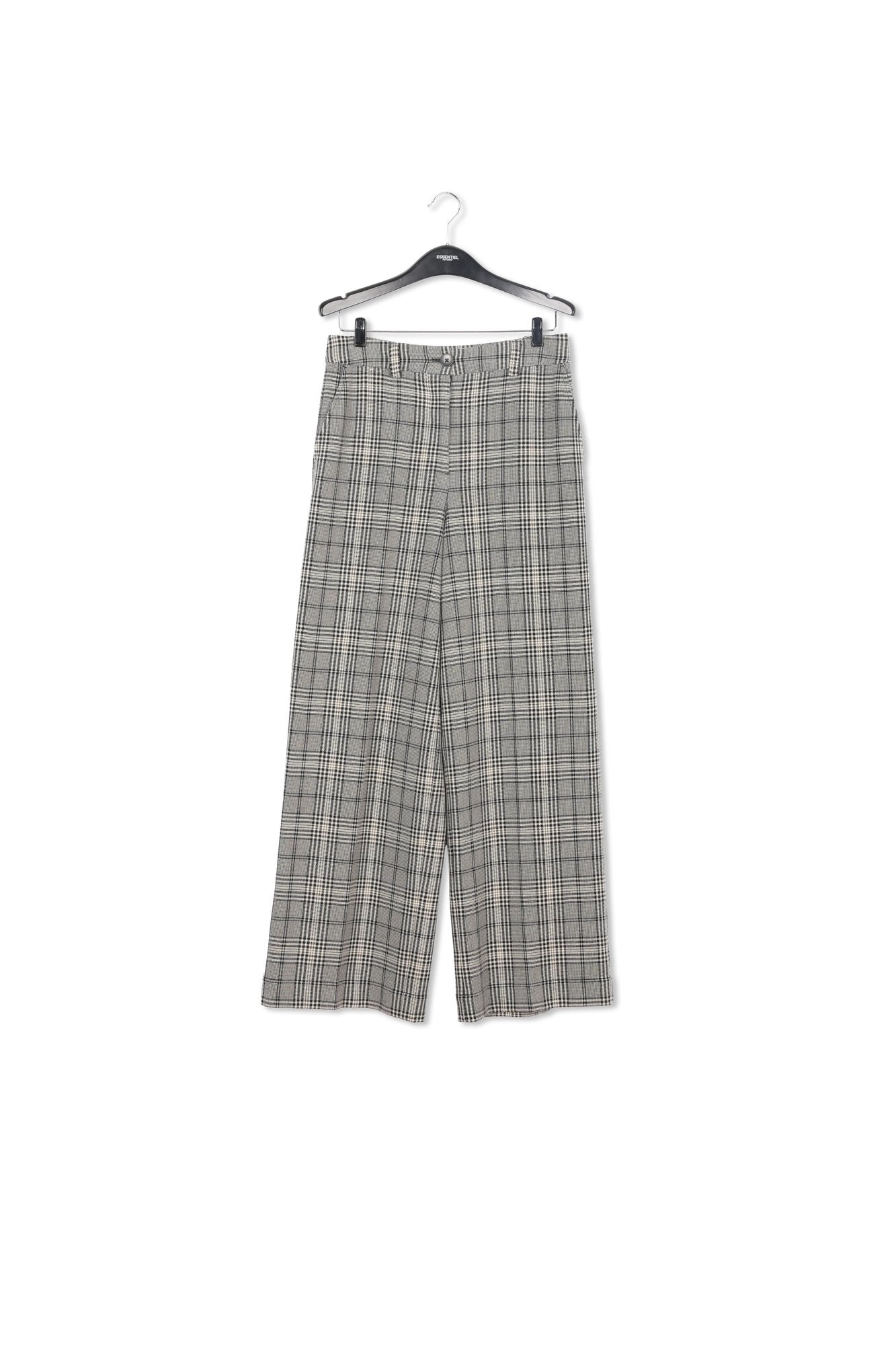 Black and off-white checked straight-leg pants RE—SSENTIEL | Essentiel second hand