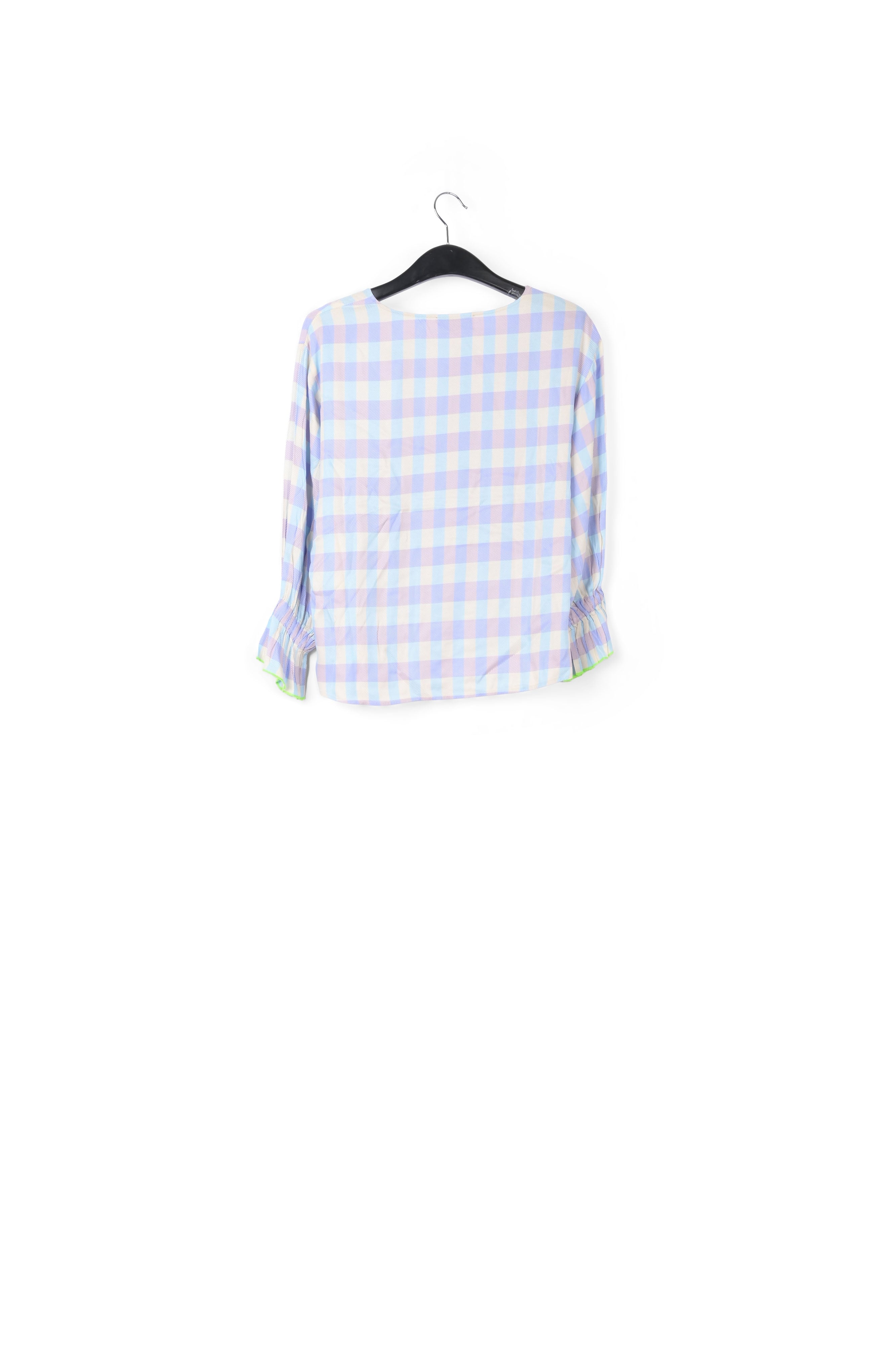 Light blue and purple plaid top with three-quarter sleeves RE—SSENTIEL | Essentiel second hand