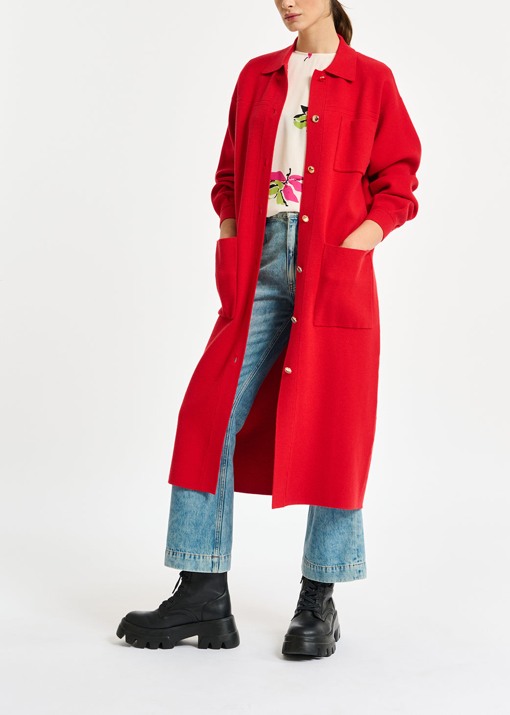 Cardigan rouge avec ceinture RE—SSENTIEL | Essentiel second hand