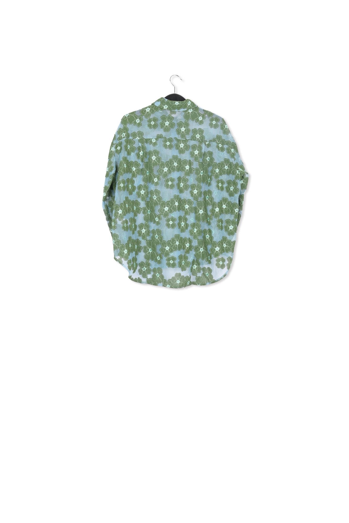 Chemise bleue et verte à  fleurs brodées RE—SSENTIEL | Essentiel second hand