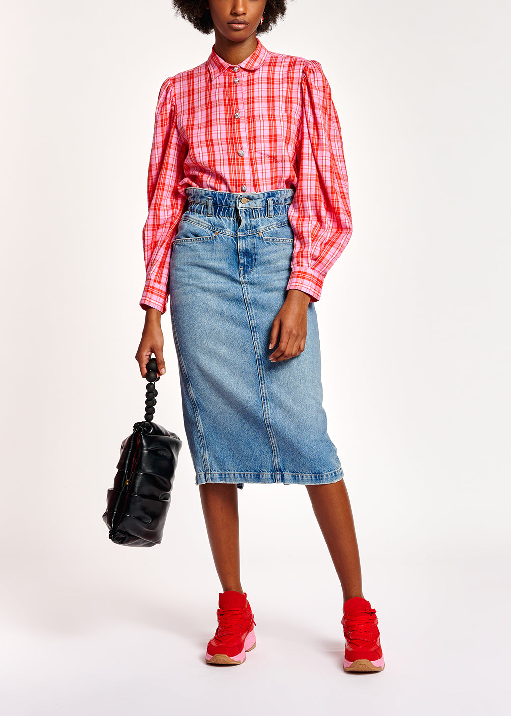 Pink, red and off-white flannel shirt RE—SSENTIEL | Essentiel second hand