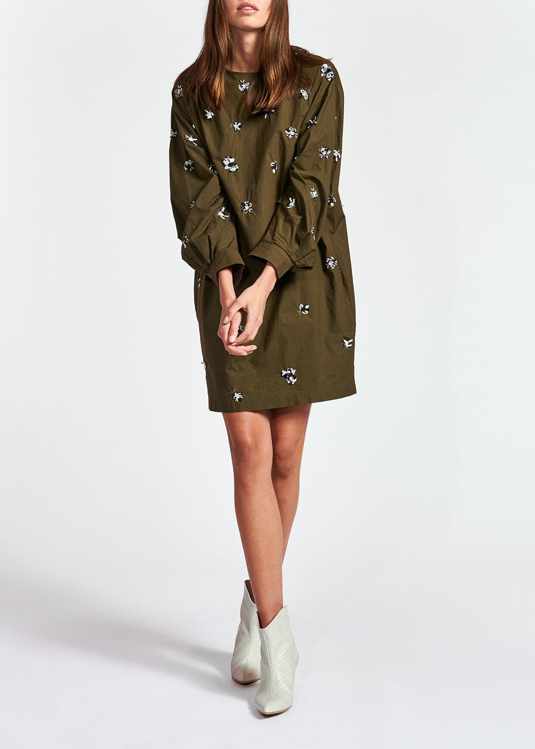 Robe kaki en coton popeline à  paillettes RE—SSENTIEL | Essentiel second hand