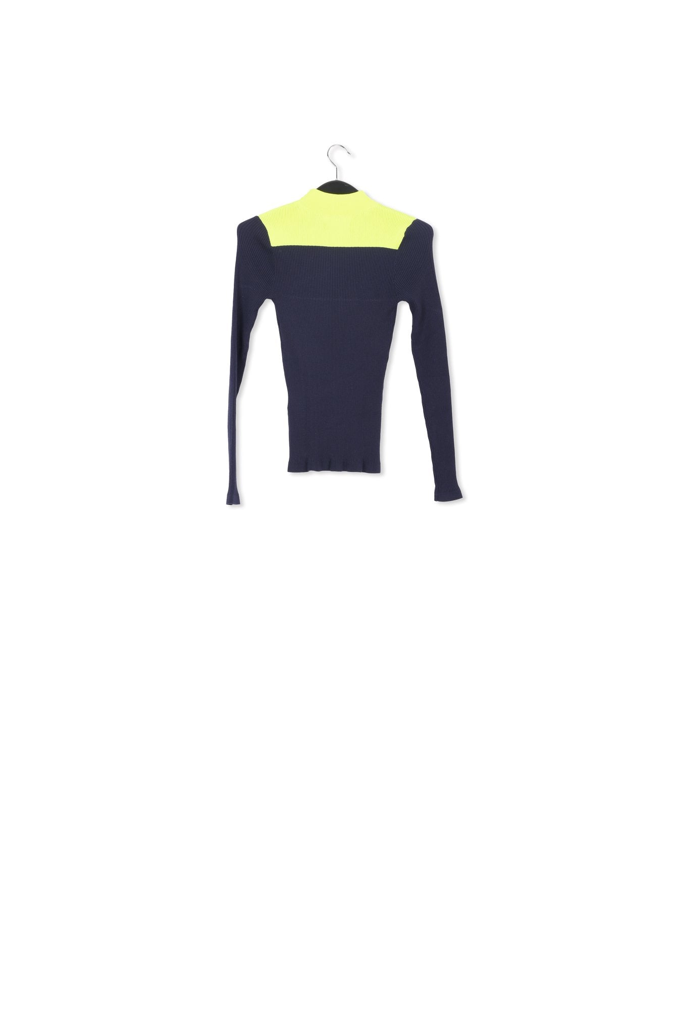 Navy blue and yellow rib-knitted sweater RE—SSENTIEL | Essentiel second hand