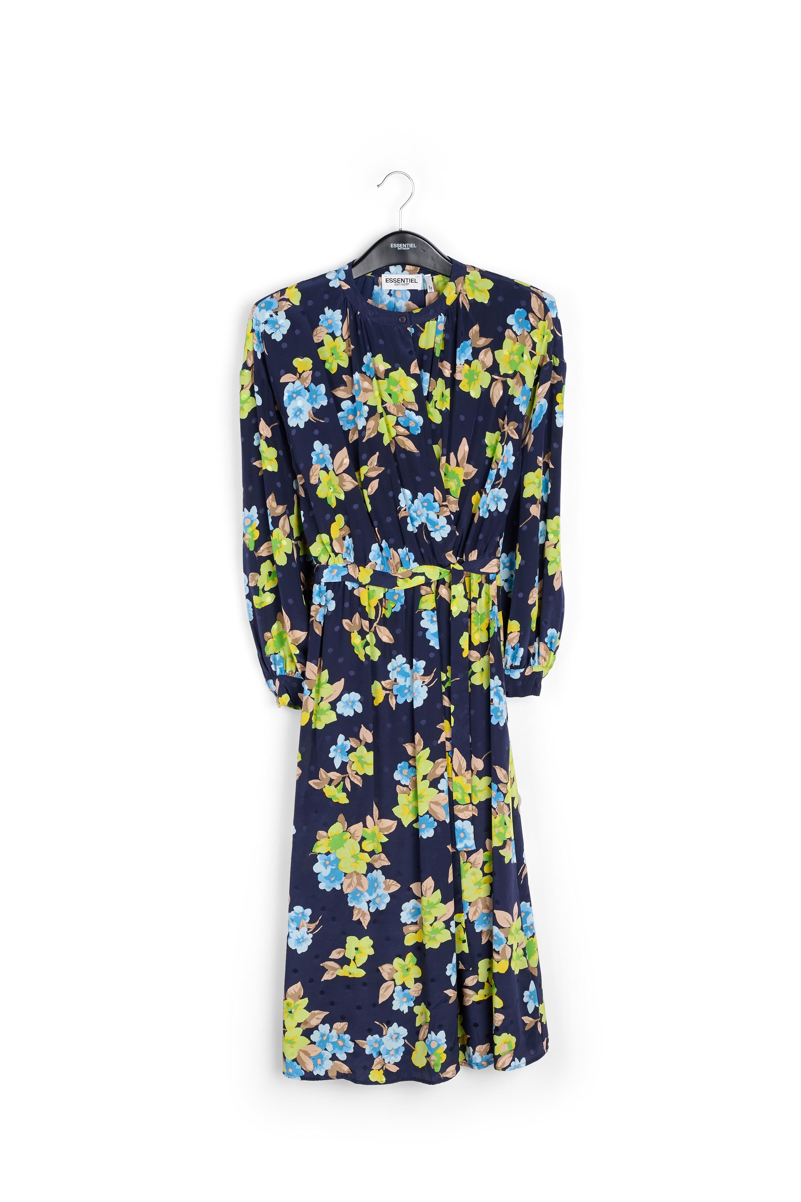Dark blue floral and polka dot silk shirt dress RE—SSENTIEL | Essentiel second hand