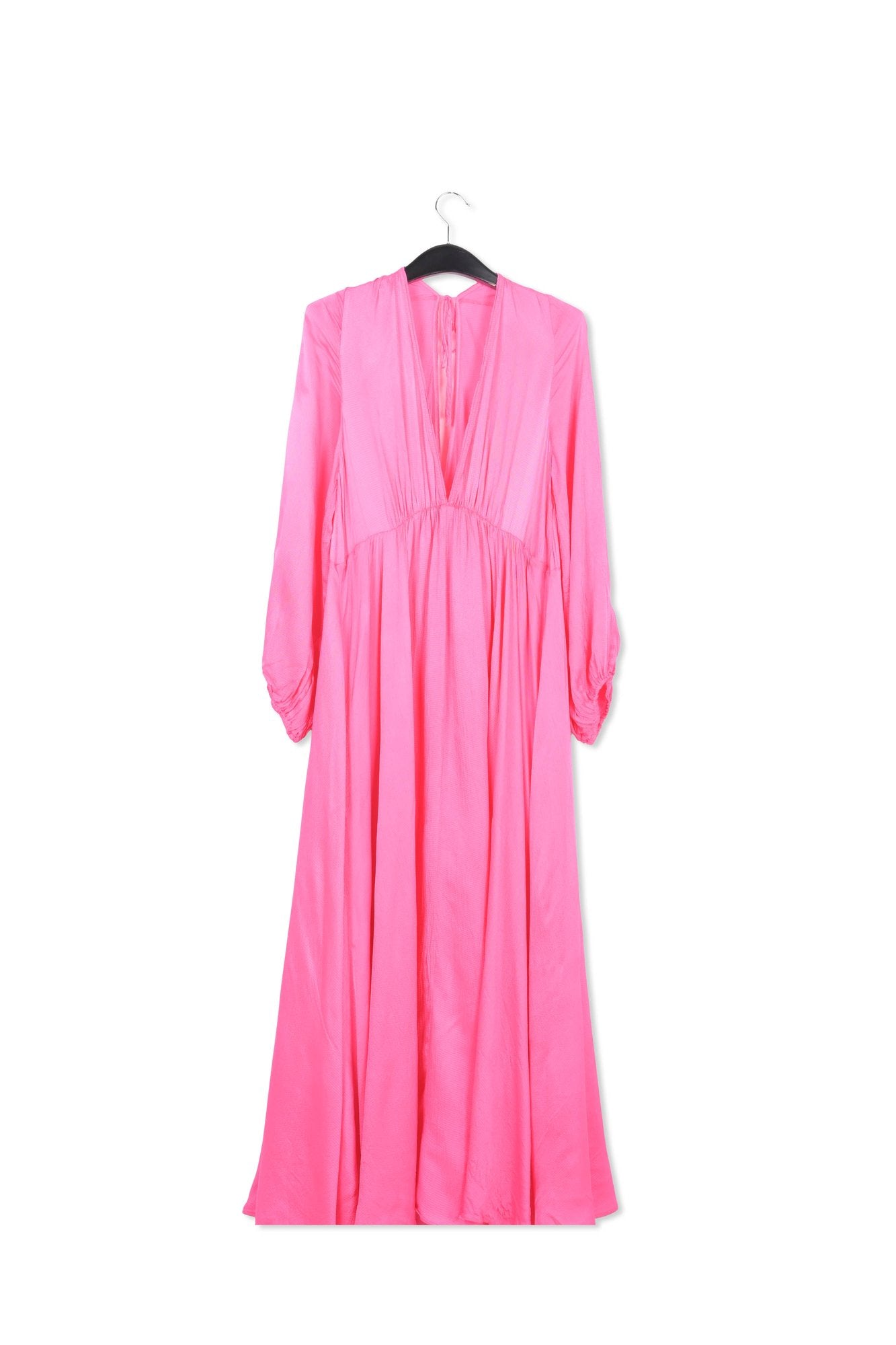 Neon pink long-sleeved v-neck maxi dress RE—SSENTIEL | Essentiel second hand