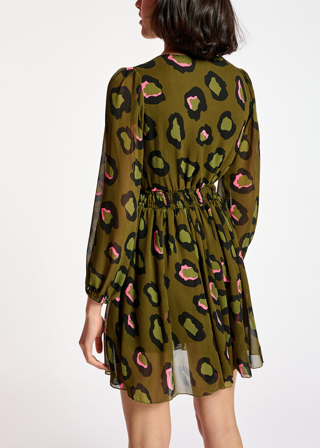 Khaki leopard-print mini dress RE—SSENTIEL | Essentiel second hand