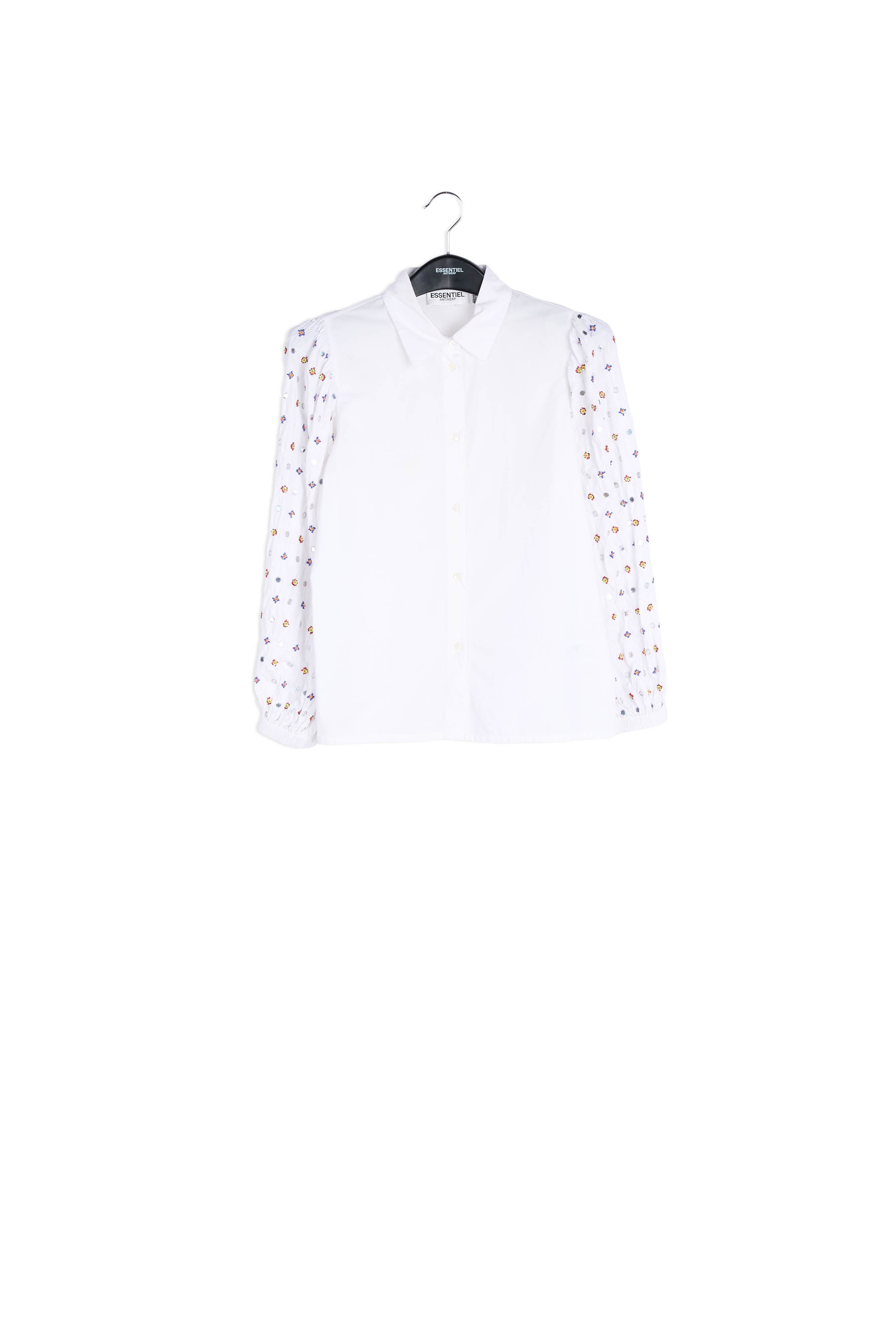 White mirror-embroidered puffed-sleeve shirt RE—SSENTIEL | Essentiel second hand