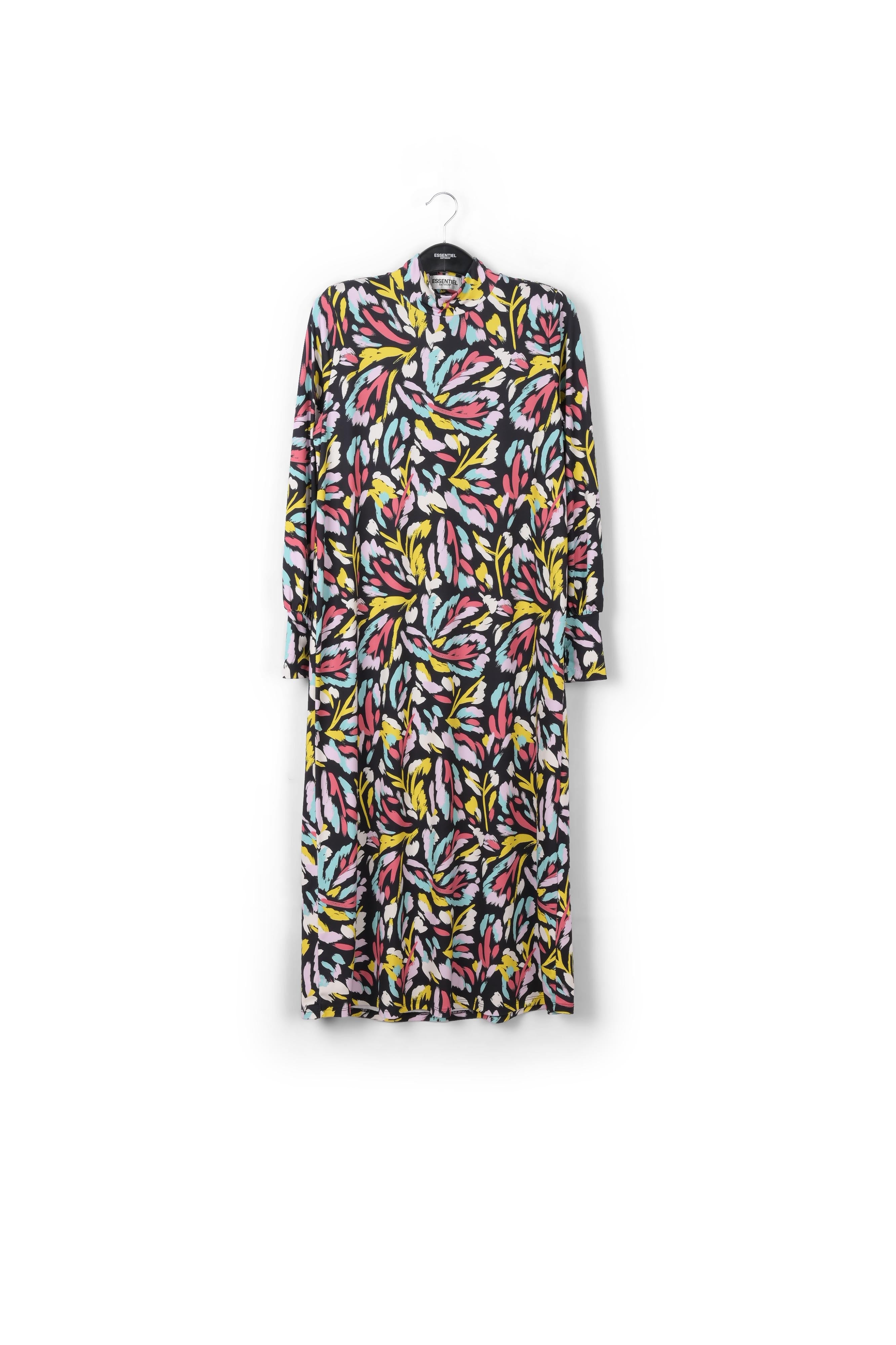 Black, coral red and purple stretch-jersey midi dress RE—SSENTIEL | Essentiel second hand