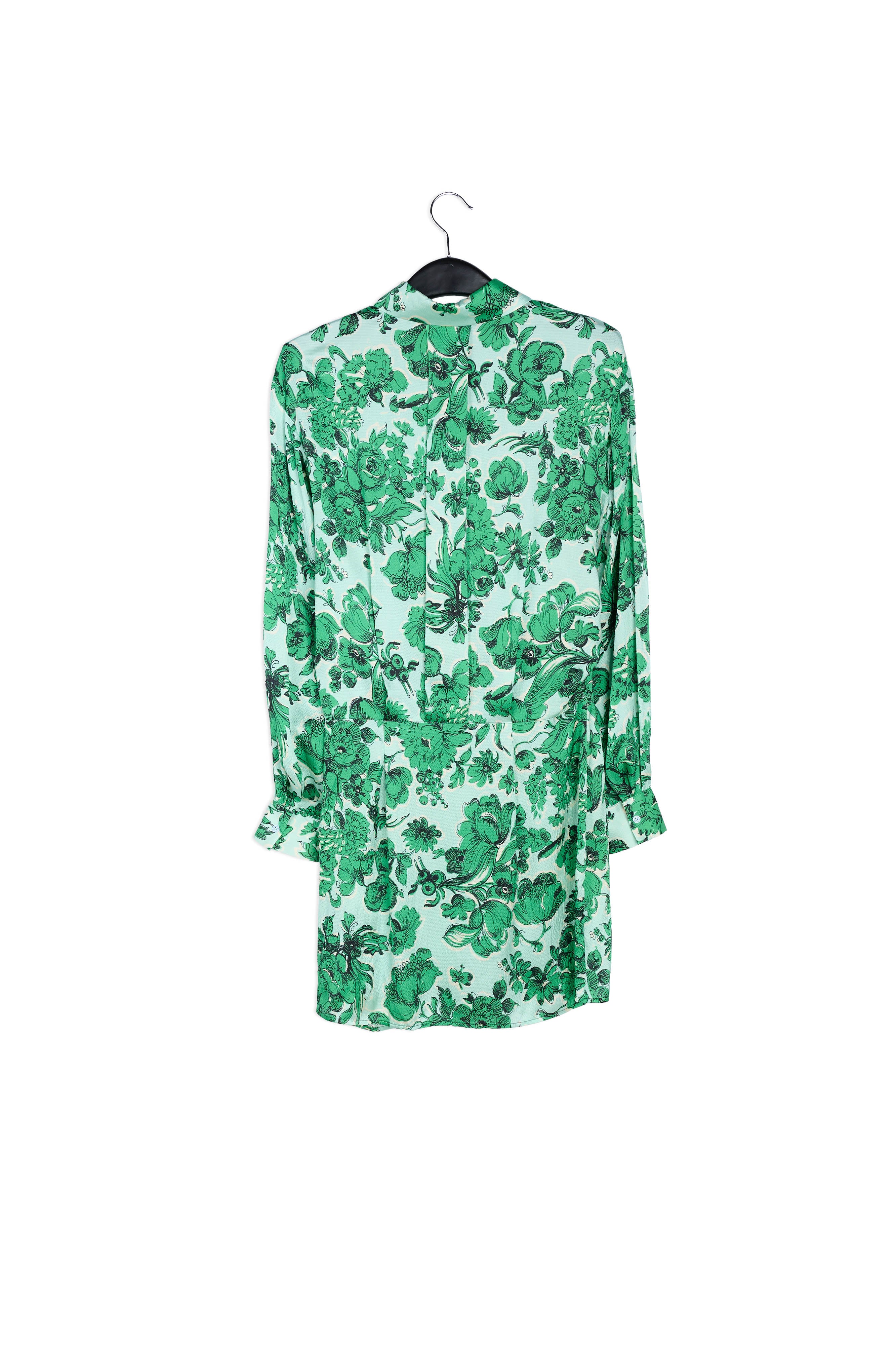 Lichtblauwe en groene zijden mini-jurk met bloemen RE—SSENTIEL | Essentiel second hand