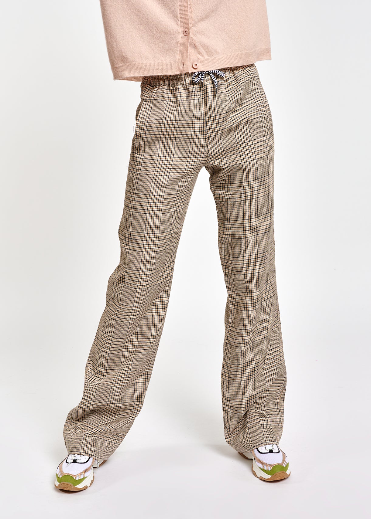 Beige geruite broek met wijde pijpen RE—SSENTIEL | Essentiel second hand