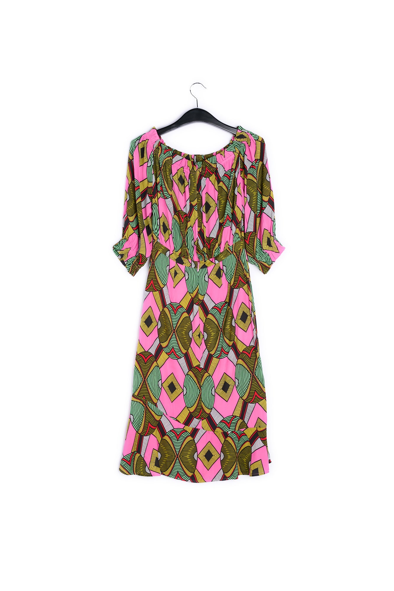 Multicolored graphic-print off-the-shoulder dress RE—SSENTIEL | Essentiel second hand