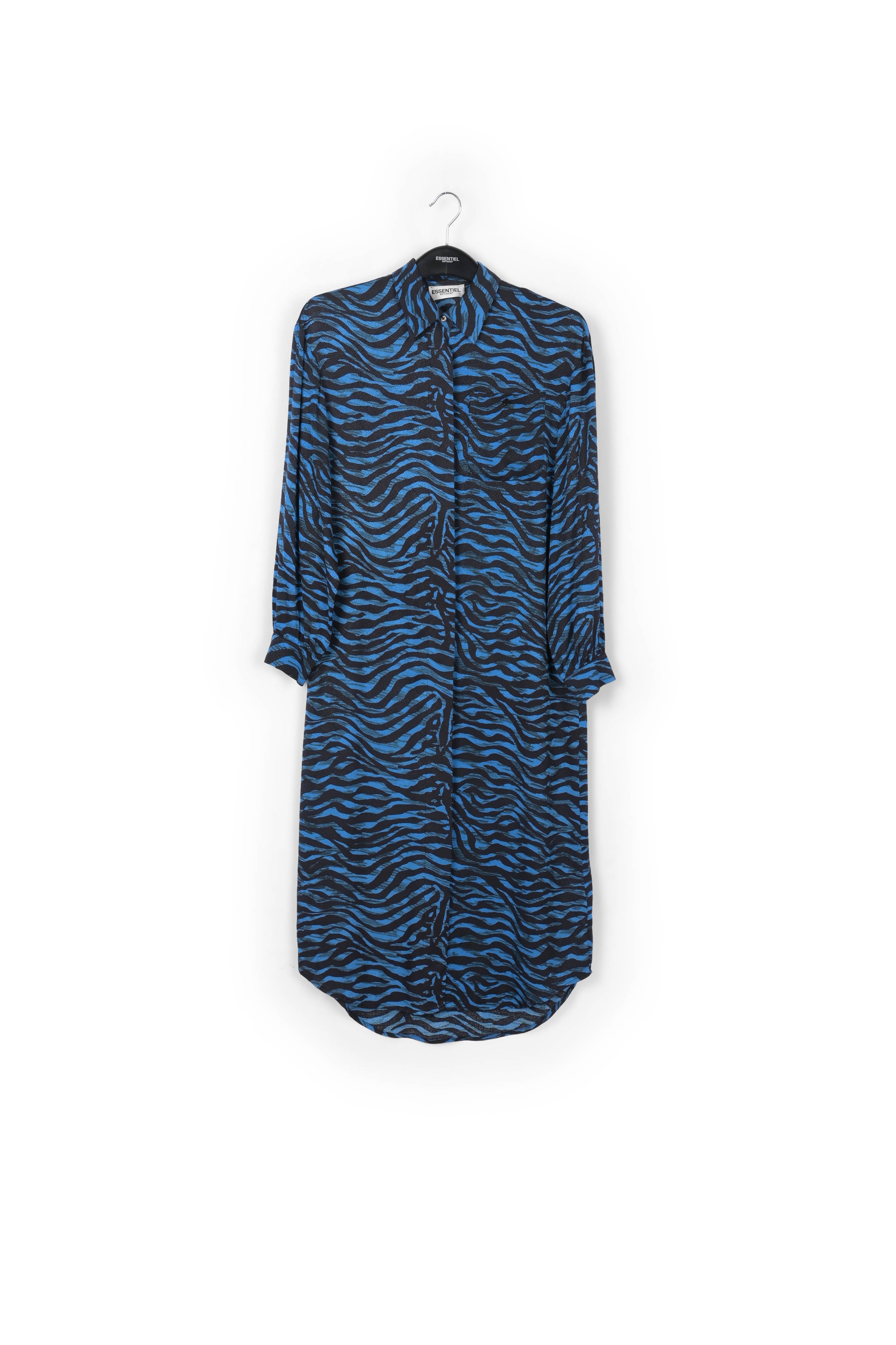 Black and blue zebra print midi shirt dress RE—SSENTIEL | Essentiel second hand