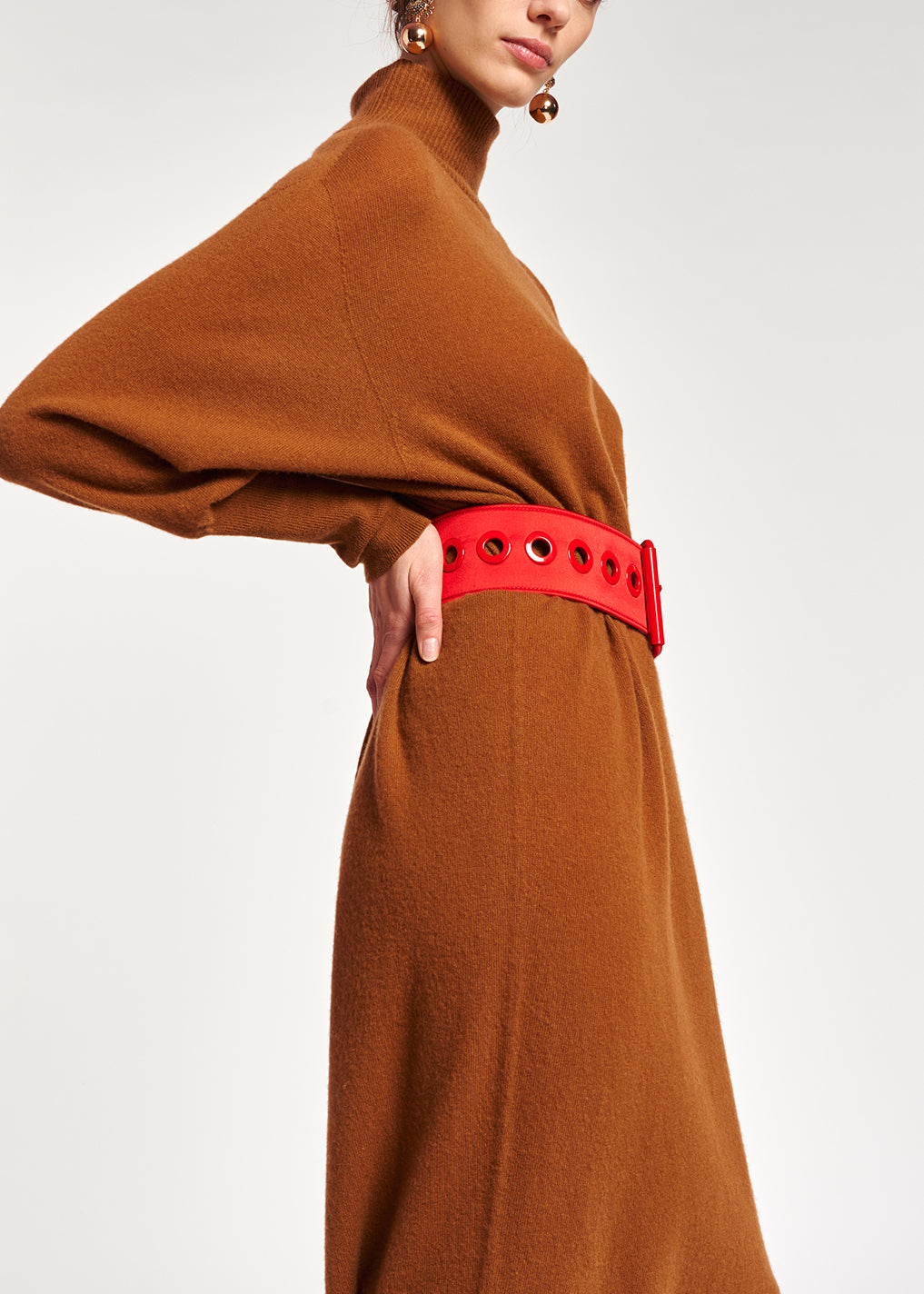 Camel midi-jurk gebreid met merinoswol RE—SSENTIEL | Essentiel second hand