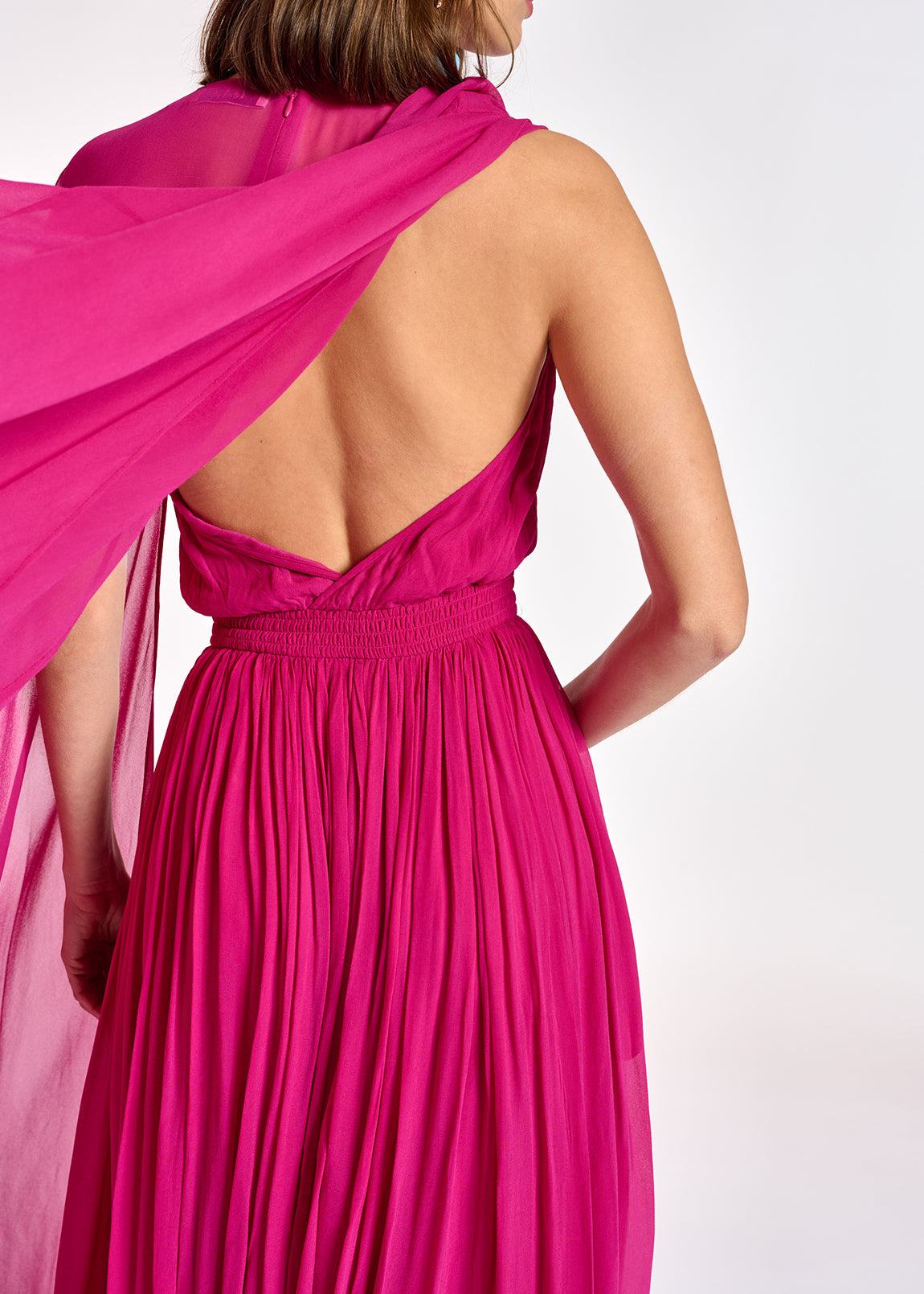 Fuchsia maxi-dress with cape-like sleeves RE—SSENTIEL | Essentiel second hand