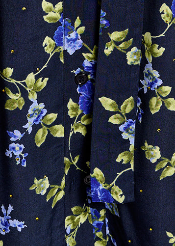 Robe chemise bleu foncé à  imprimé fleuri RE—SSENTIEL | Essentiel second hand