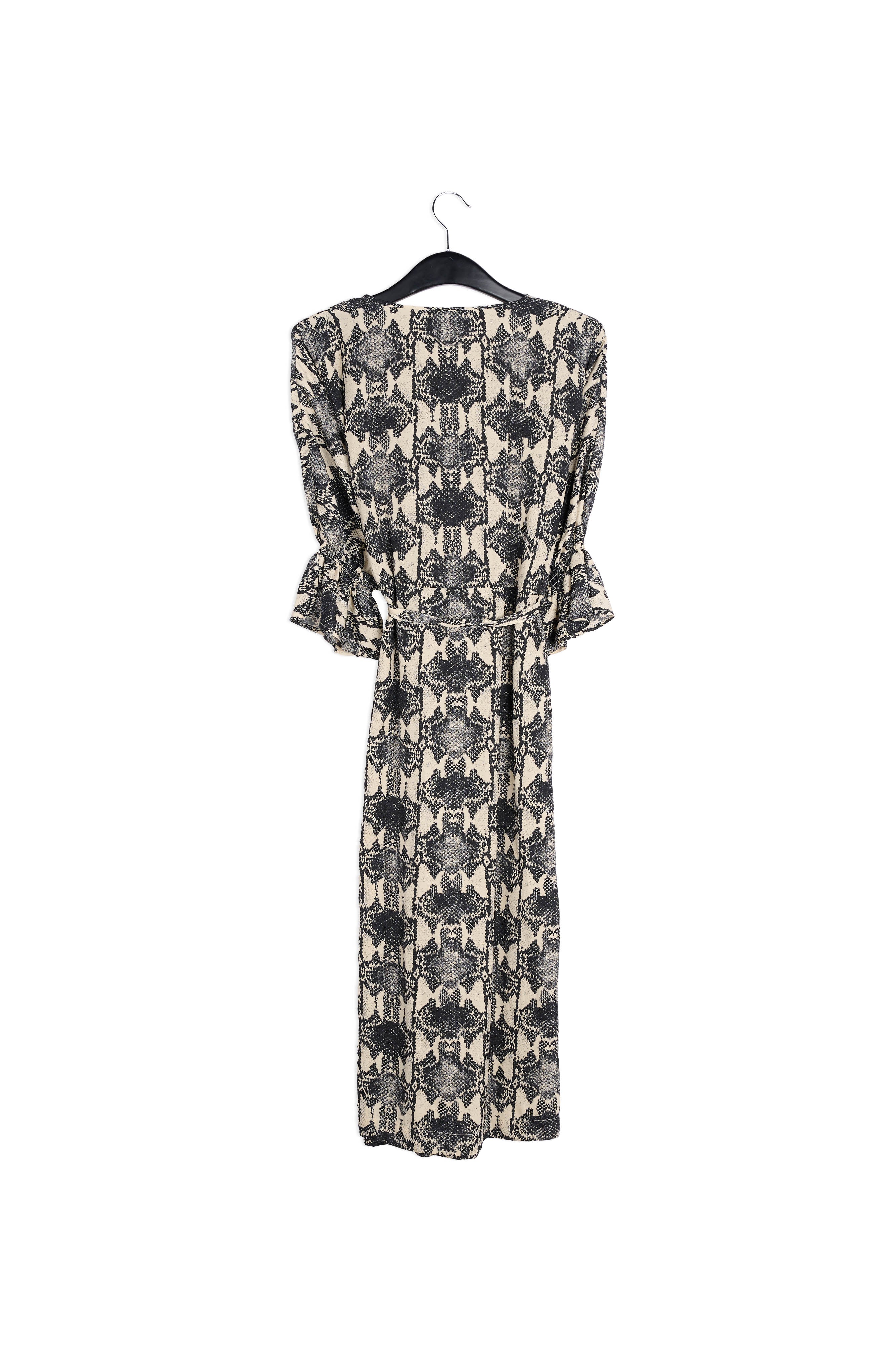 Gebroken witte midi-jurk met slangenprint en riem RE—SSENTIEL | Essentiel second hand