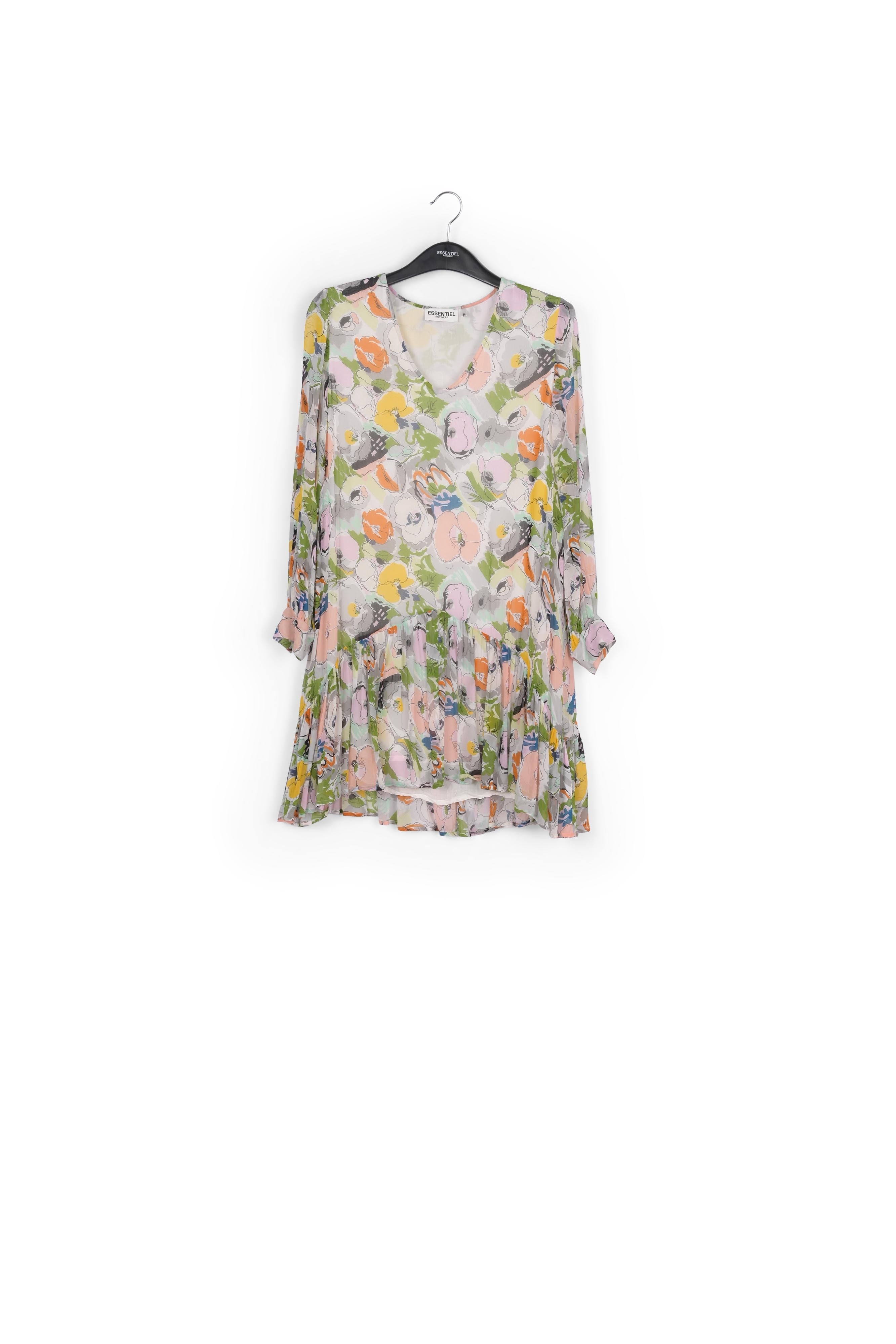 Grey, peach and yellow floral mini dress RE—SSENTIEL | Essentiel second hand