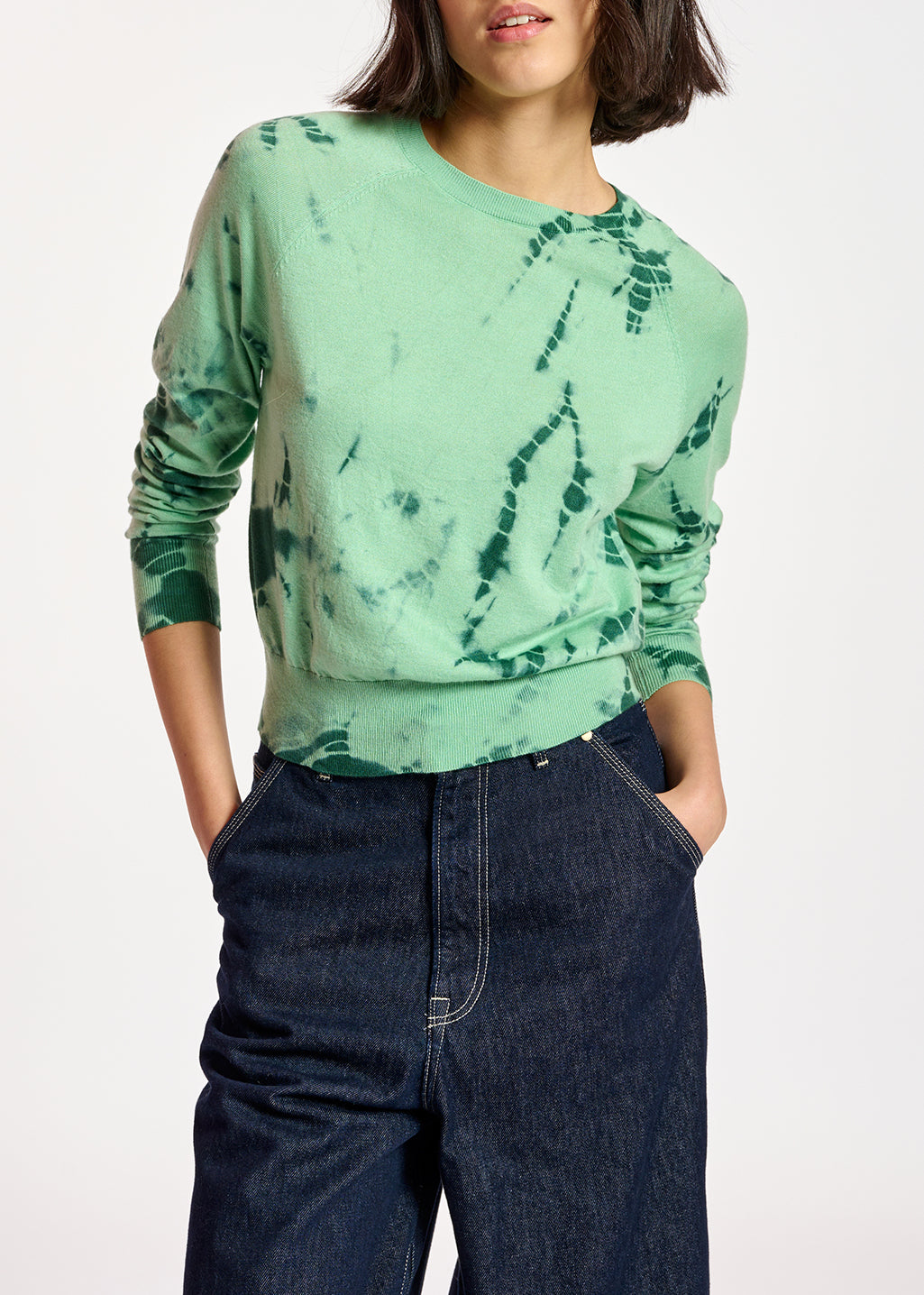Mint green and dark green tie-dye sweater RE—SSENTIEL | Essentiel second hand