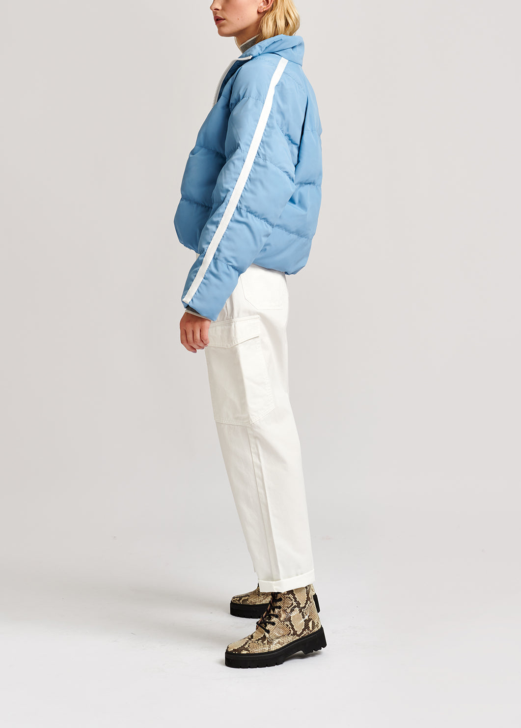 Light blue quilted down jacket RE—SSENTIEL | Essentiel second hand