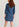 Dark blue perforated denim puffed sleeves mini dress Faume - seconde main