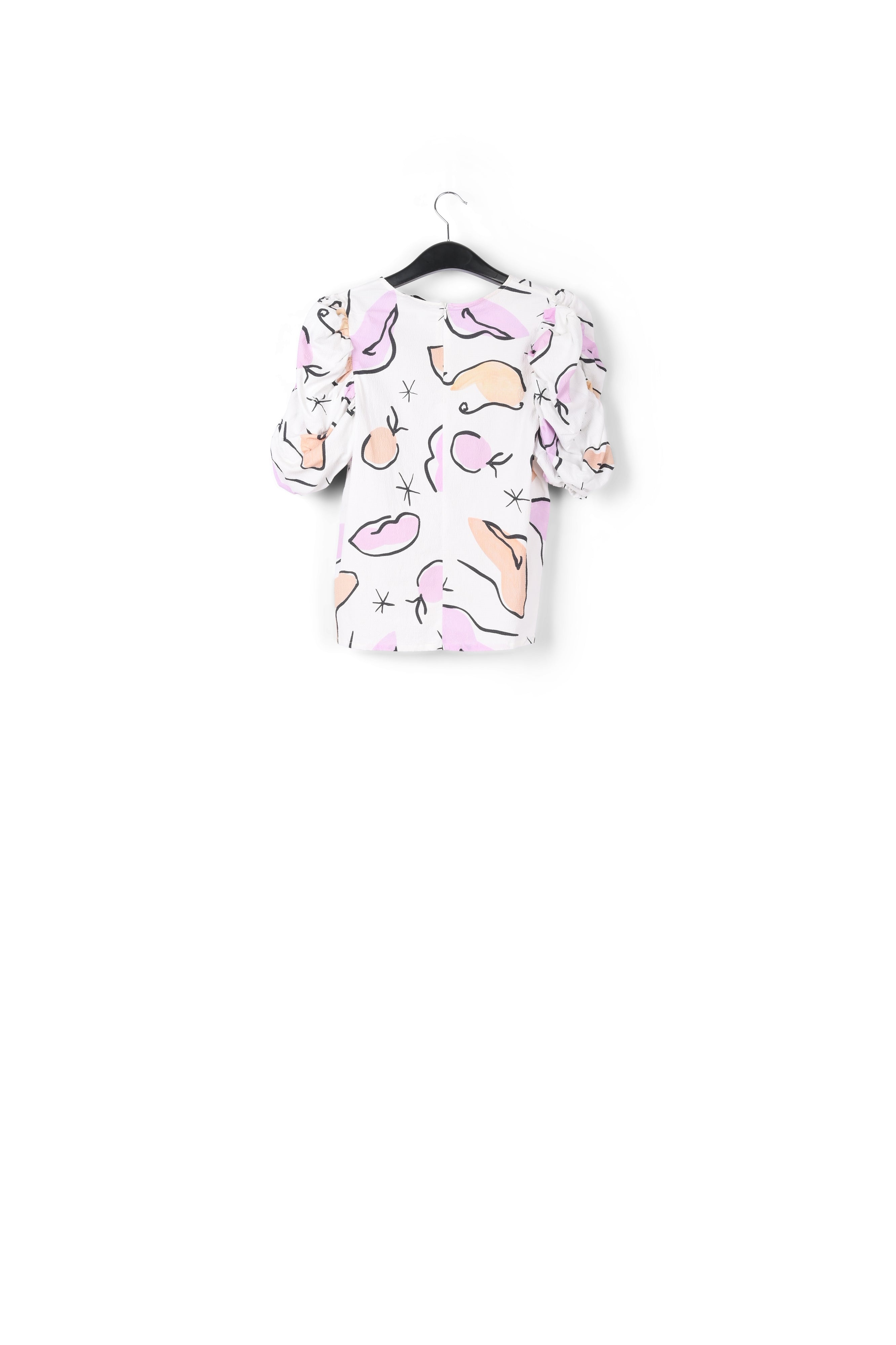 White puffed sleeve top with abstract print RE—SSENTIEL | Essentiel second hand