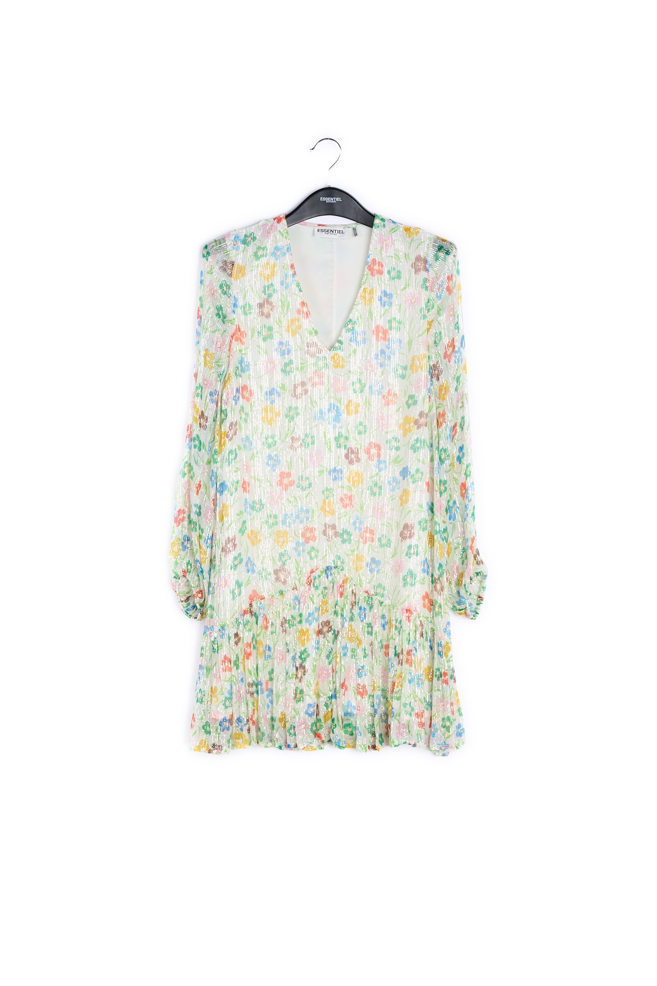 Off-white floral print dress with flared hem RE—SSENTIEL | Essentiel second hand