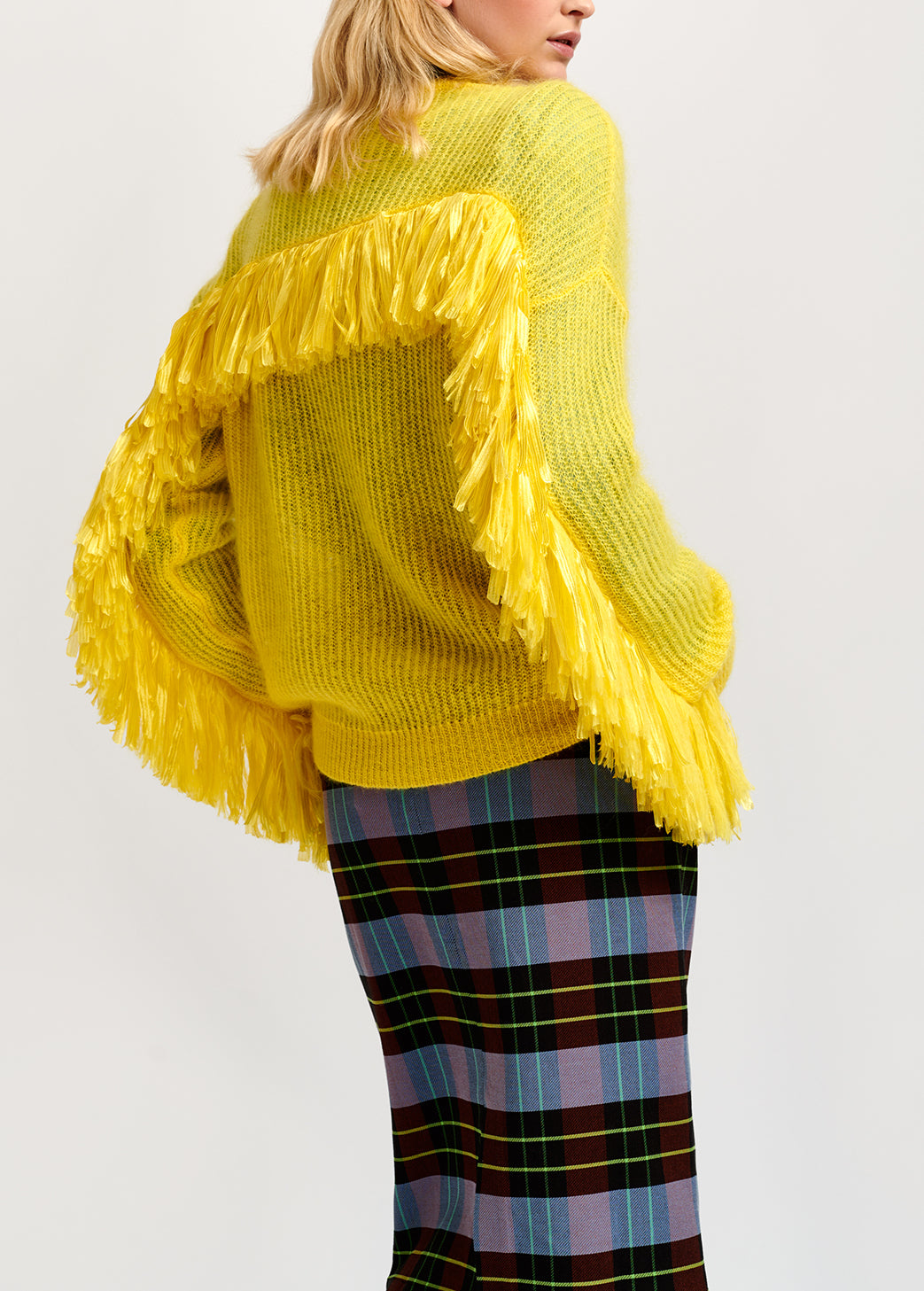 Yellow ribbed-knit sweater with fringed sleeves RE—SSENTIEL | Essentiel second hand