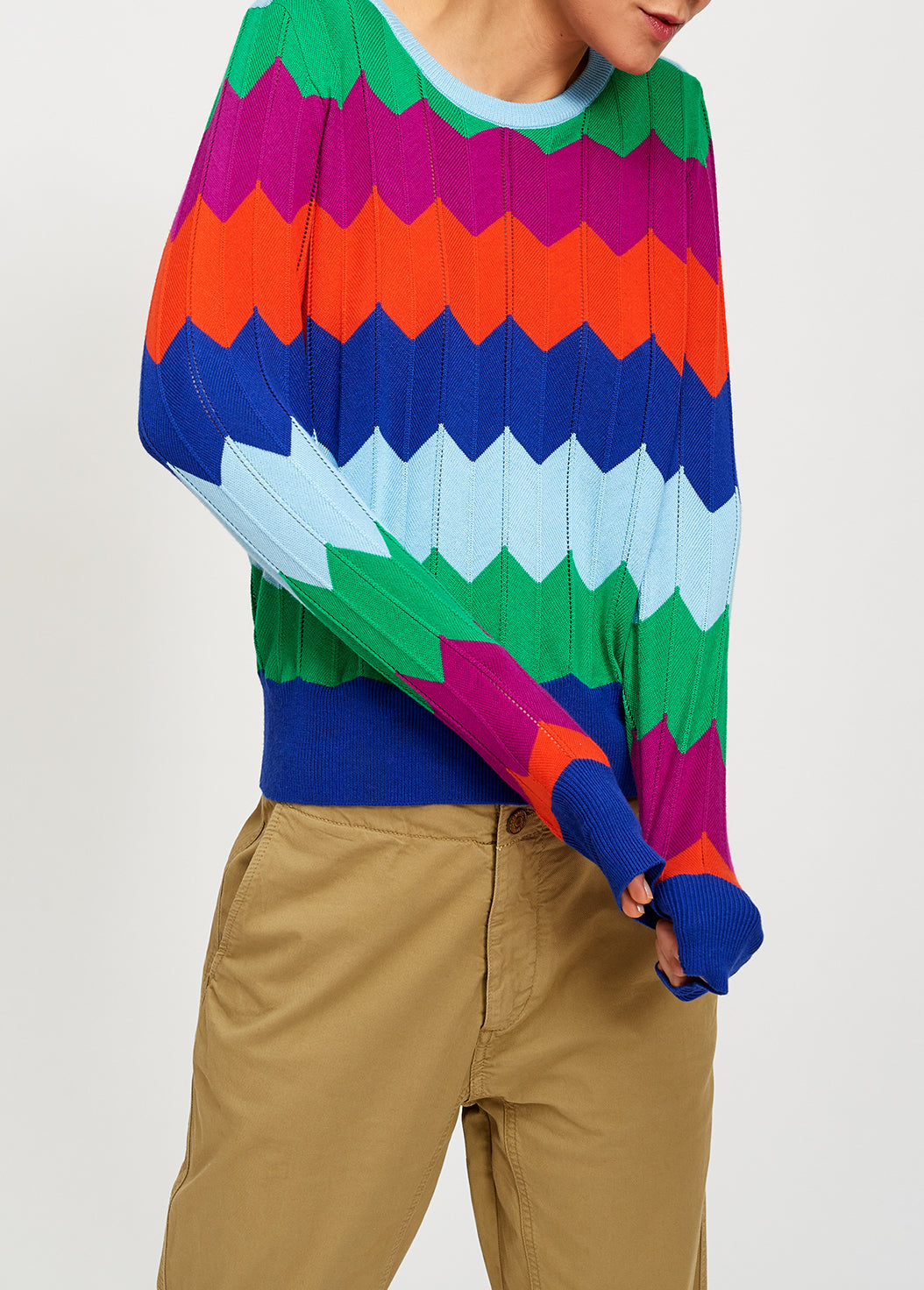 Bright multicolored zigzag pattern knitted jumper RE—SSENTIEL | Essentiel second hand
