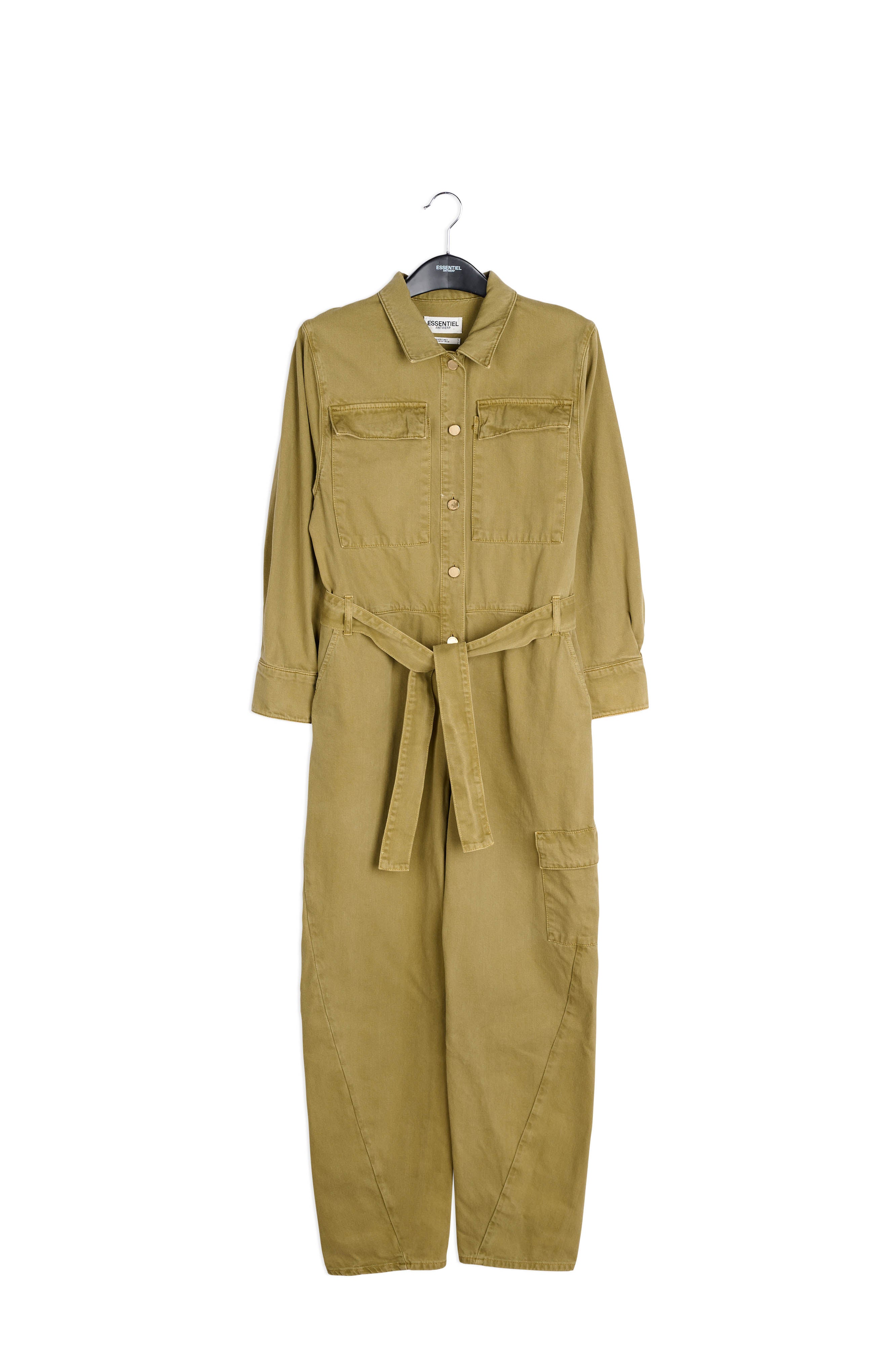 Army green denim jumpsuit RE—SSENTIEL | Essentiel second hand