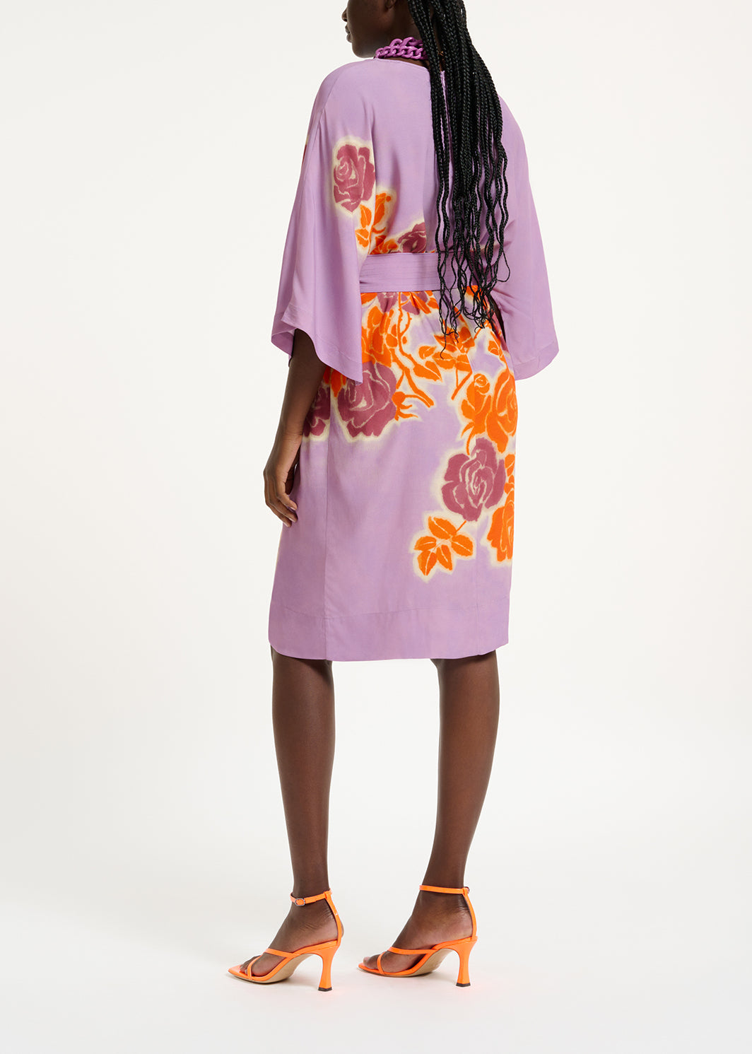 Lilac, orange and purple floral print knee-length dress RE—SSENTIEL | Essentiel second hand