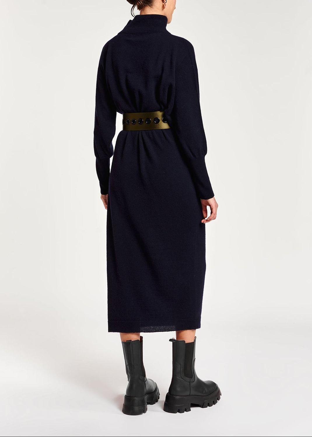 Dark blue midi-length merino wool blend knit dress RE—SSENTIEL | Essentiel second hand
