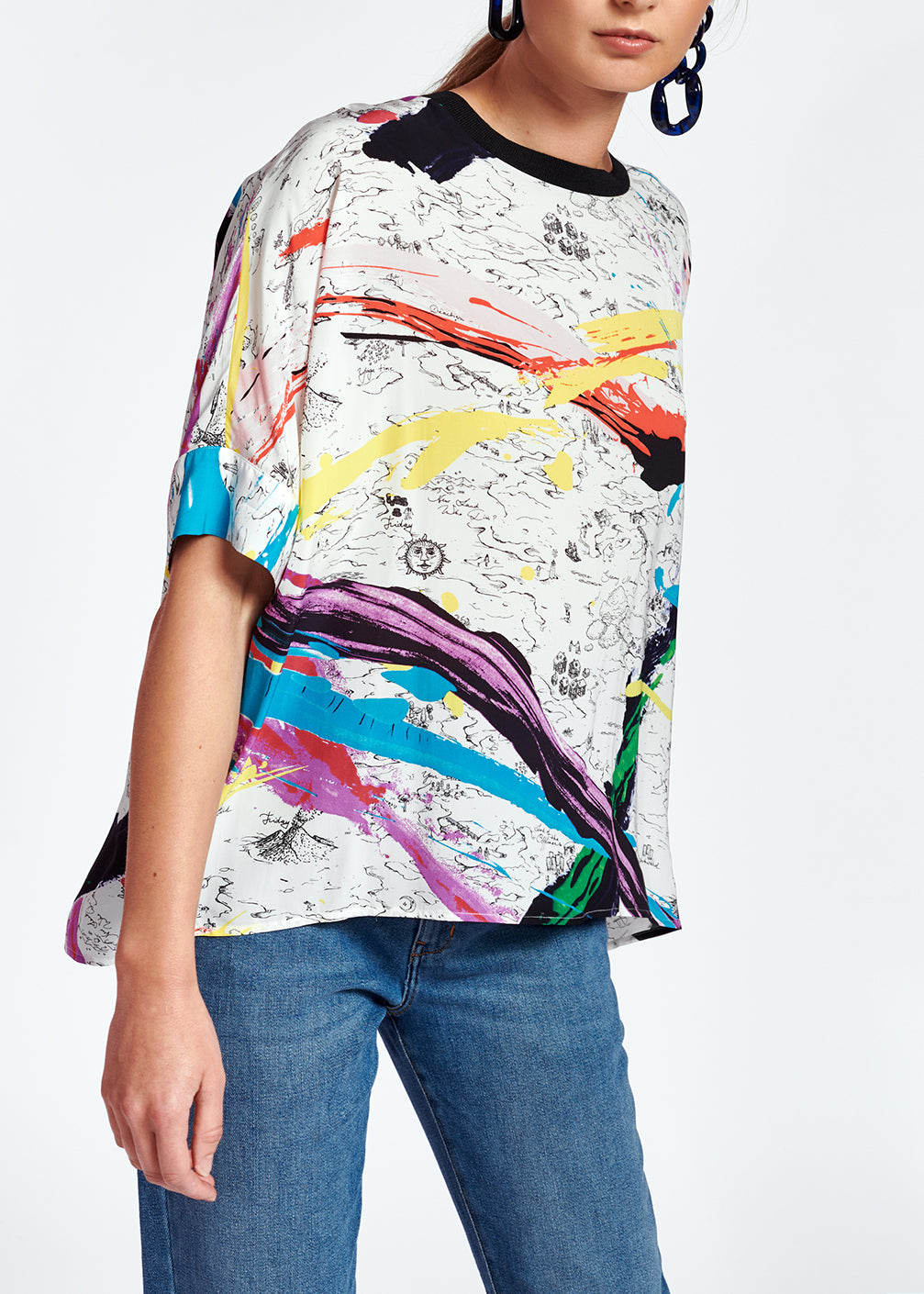 Gebroken witte boxy top met verfstrepen RE—SSENTIEL | Essentiel second hand