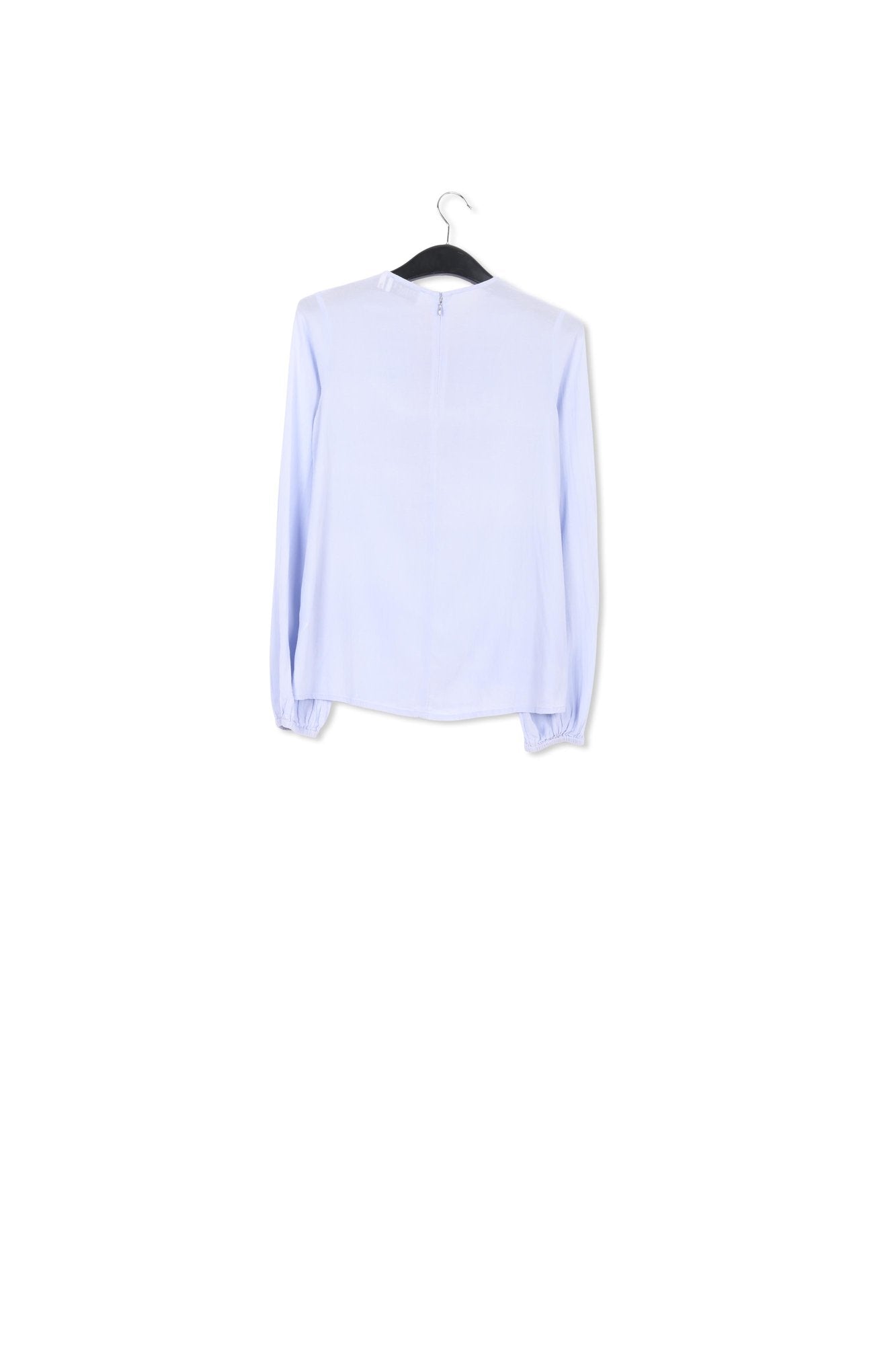 Lichtblauwe top met ruches en pailletten RE—SSENTIEL | Essentiel second hand