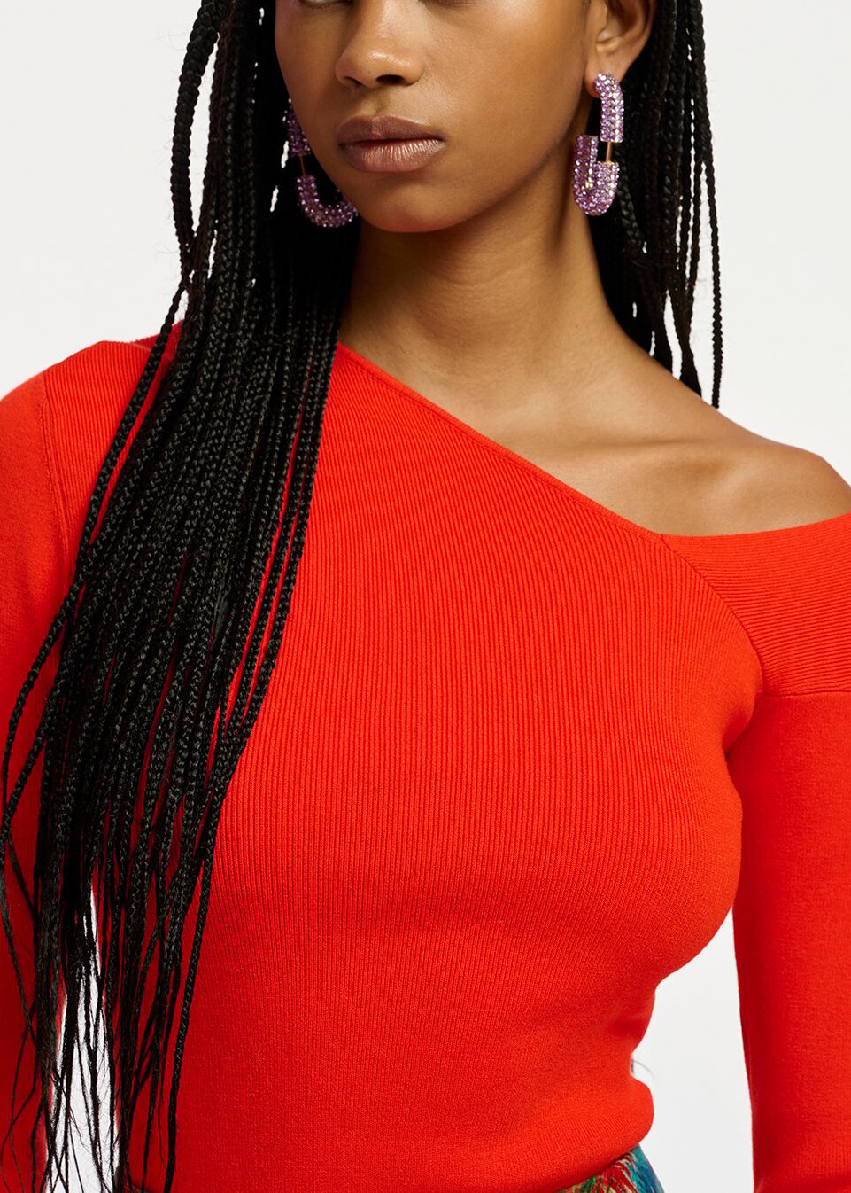 Red rib-knitted sweater with asymmetric neckline RE—SSENTIEL | Essentiel second hand