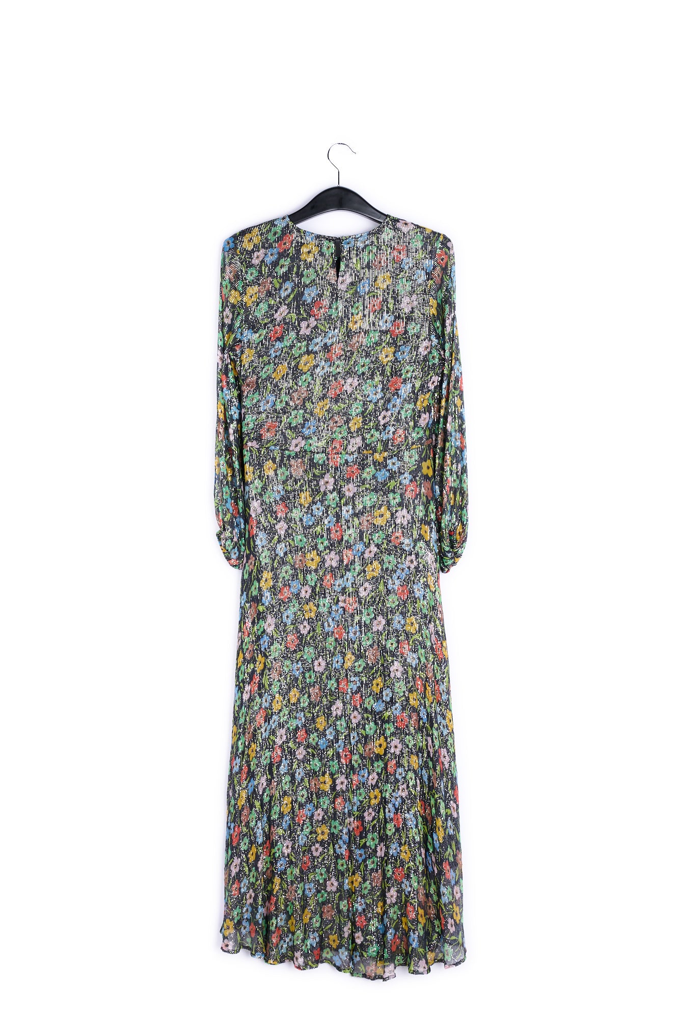 Black floral print midi dress with shiny thread RE—SSENTIEL | Essentiel second hand