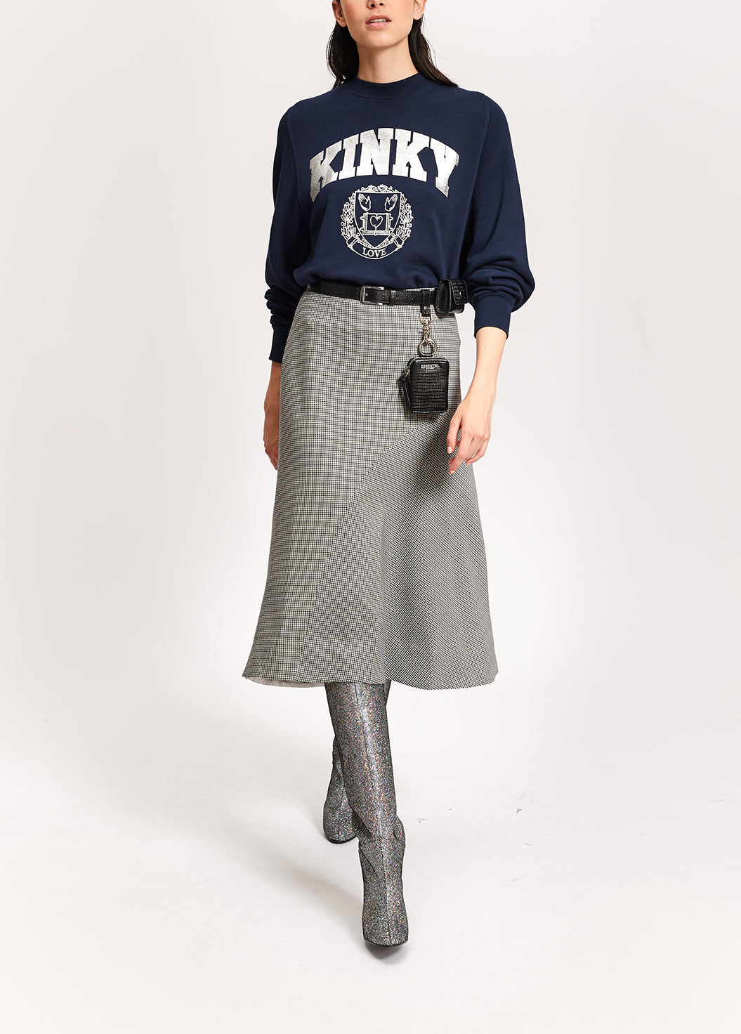 Grijze midirok met pied-de-poule RE—SSENTIEL | Essentiel second hand