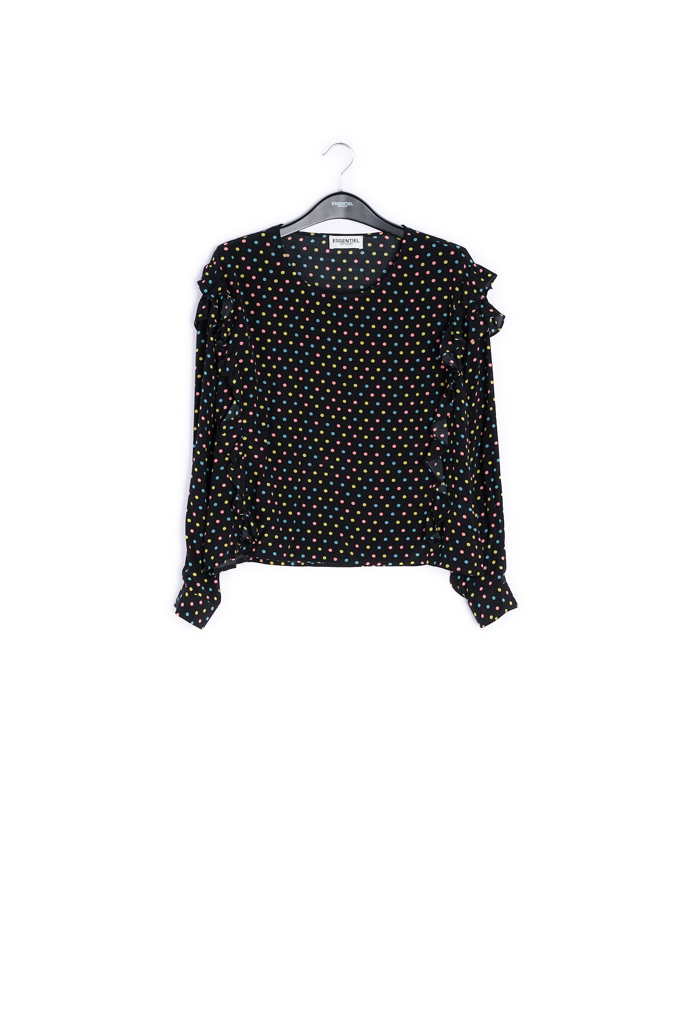 Black polka-dot top with ruffles RE—SSENTIEL | Essentiel second hand