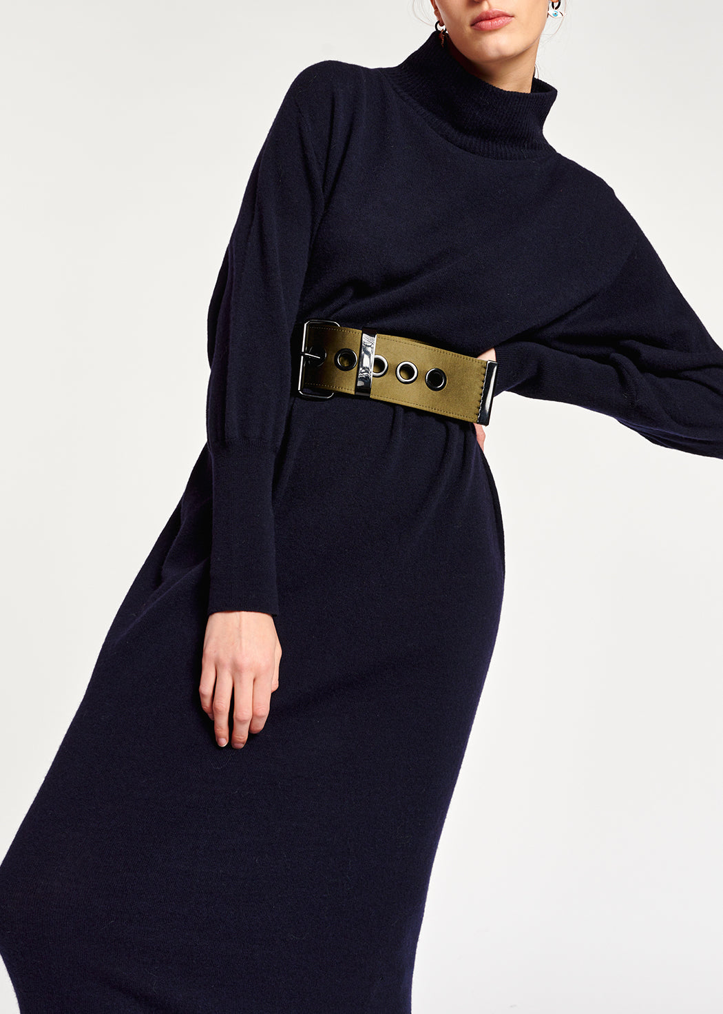 Dark blue midi-length merino wool blend knit dress RE—SSENTIEL | Essentiel second hand