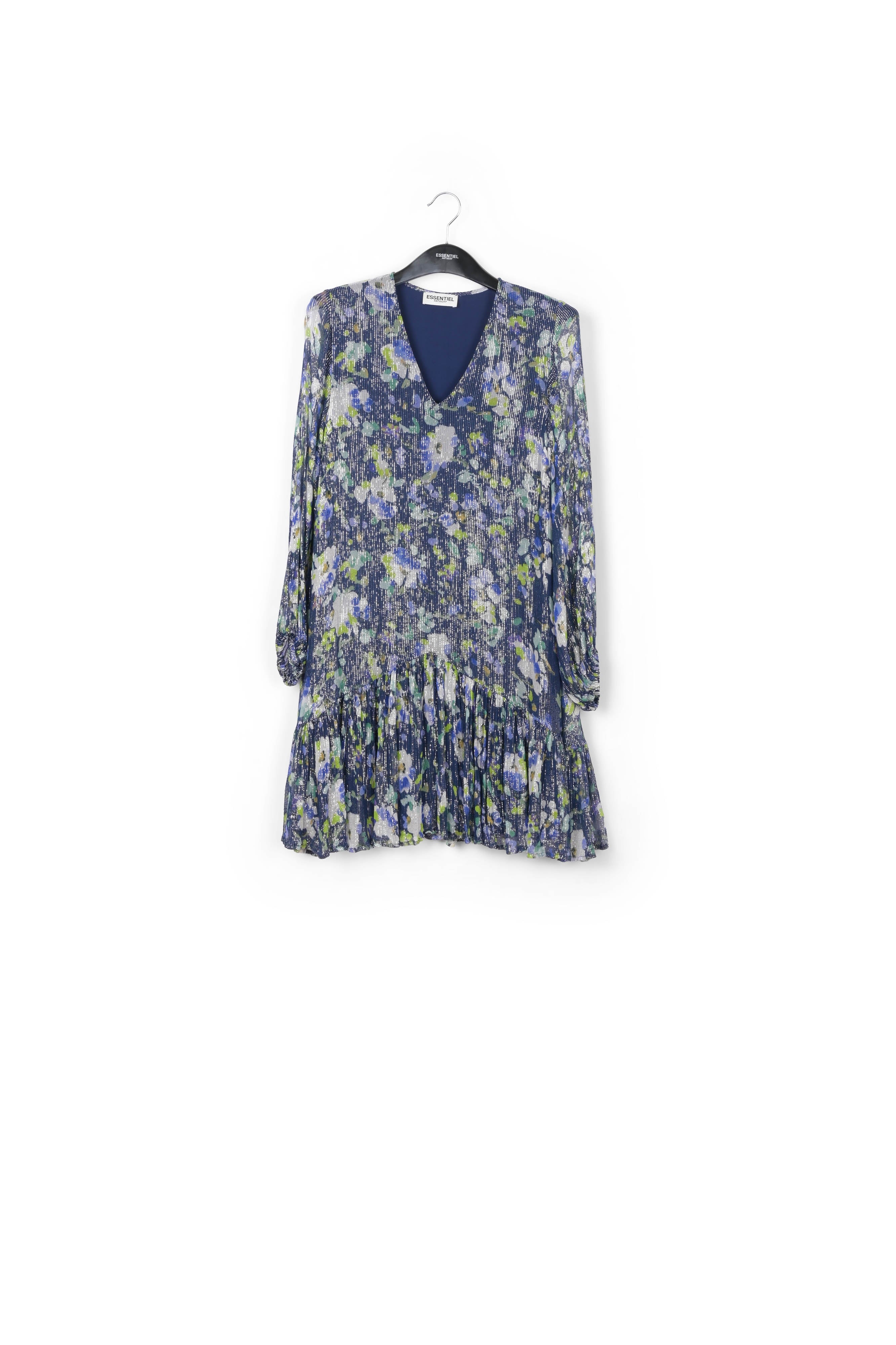 Dark blue floral-print a-line dress RE—SSENTIEL | Essentiel second hand