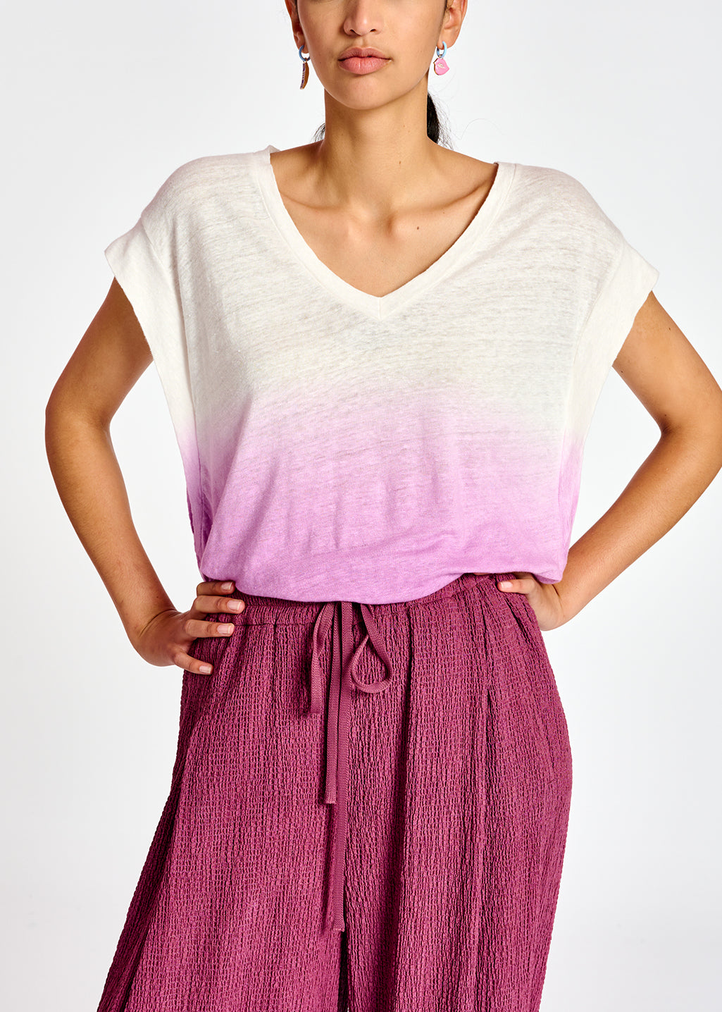 Lilac dip-dye linen t-shirt RE—SSENTIEL | Essentiel second hand