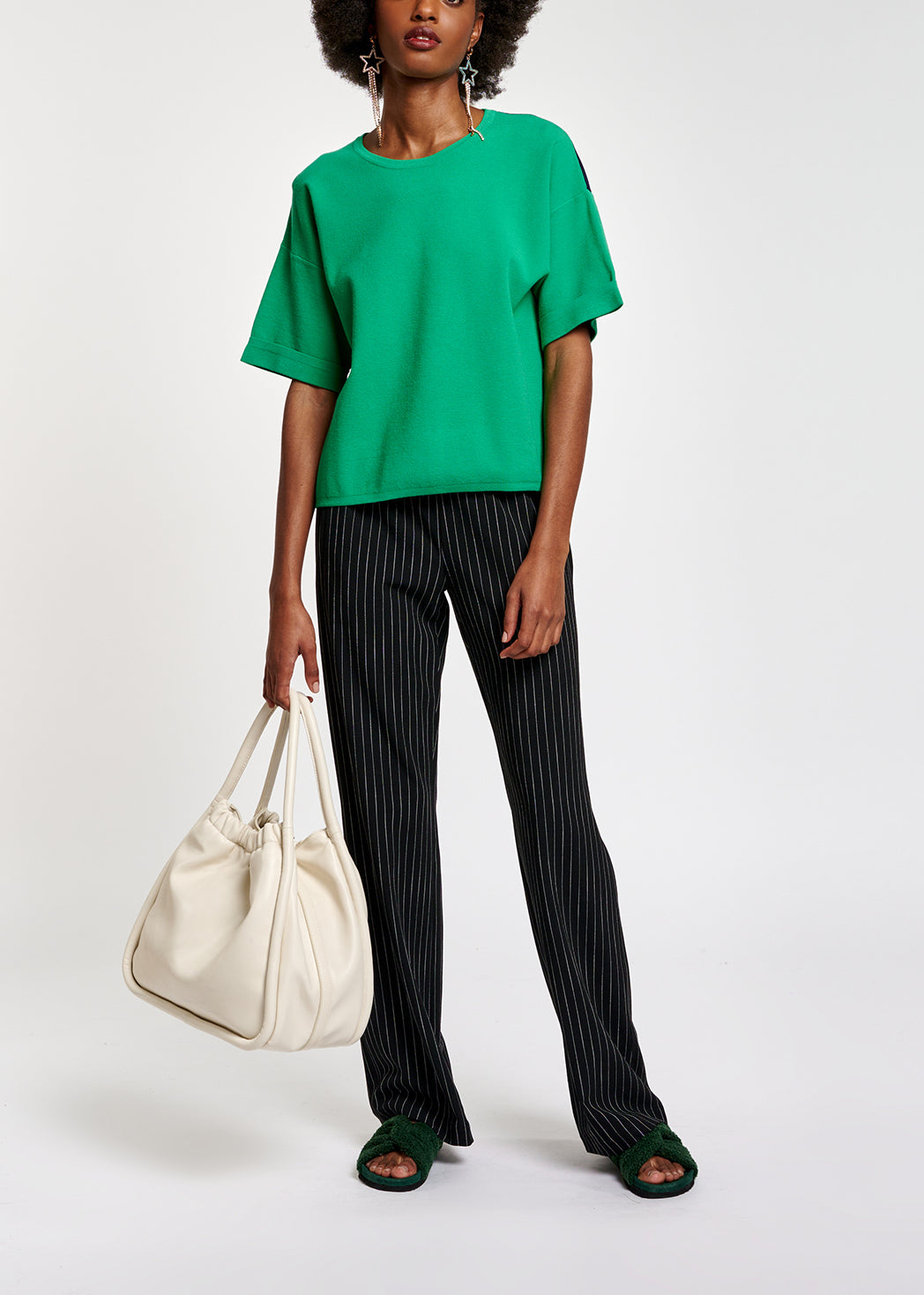 Black pinstripe wide-leg pants RE—SSENTIEL | Essentiel second hand