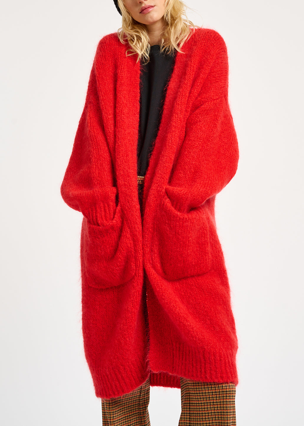 Cardigan midi en mohair mélangé rouge RE—SSENTIEL | Essentiel second hand