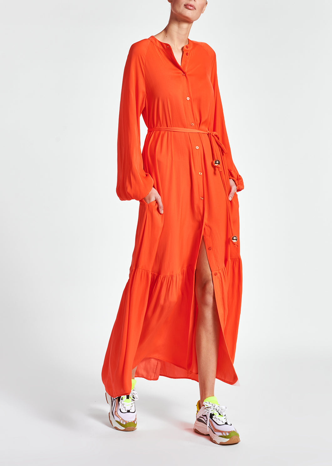 Bright orange long-sleeved maxi dress RE—SSENTIEL | Essentiel second hand