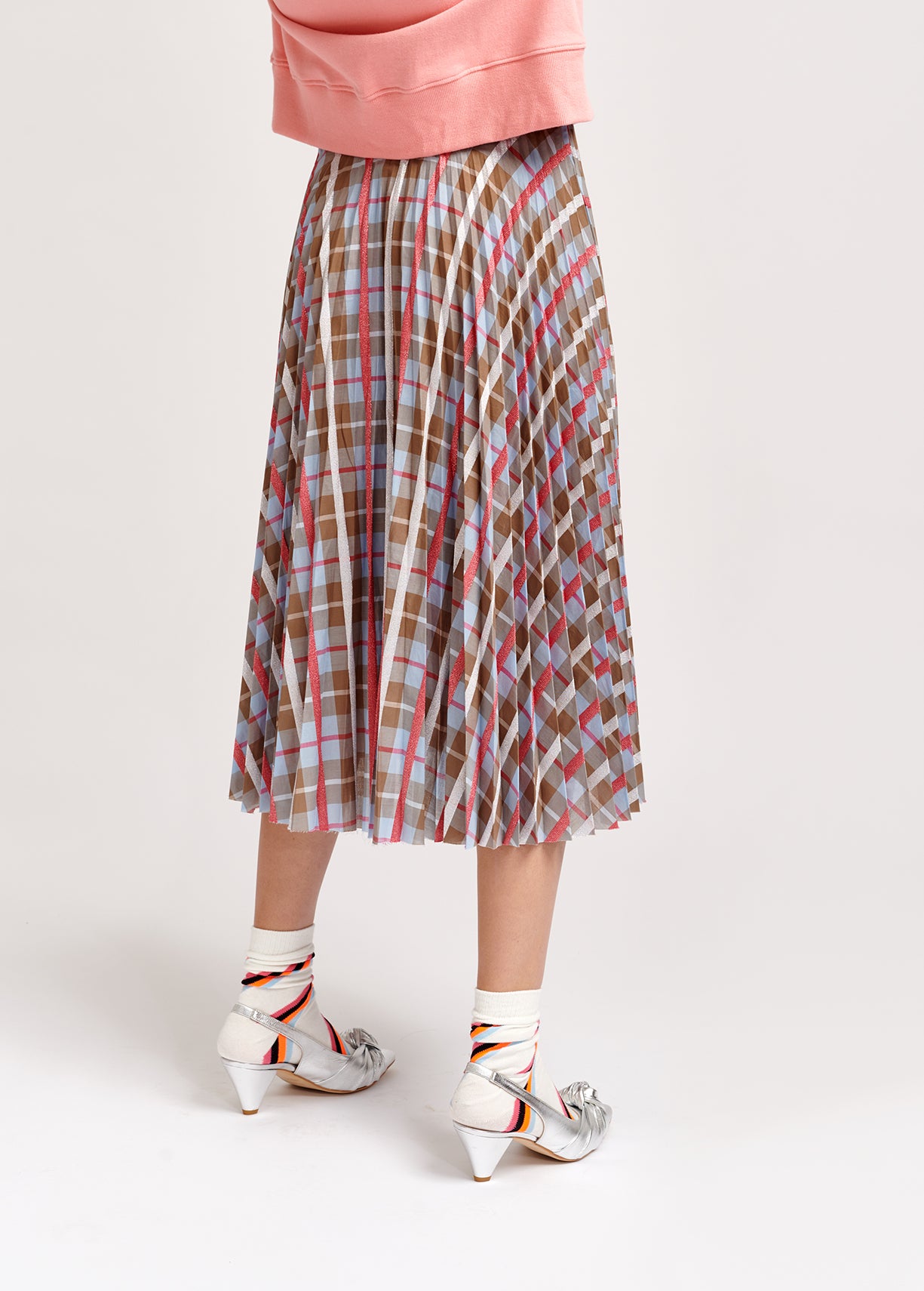 Jupe plissée tartan beige et bleu RE—SSENTIEL | Essentiel second hand