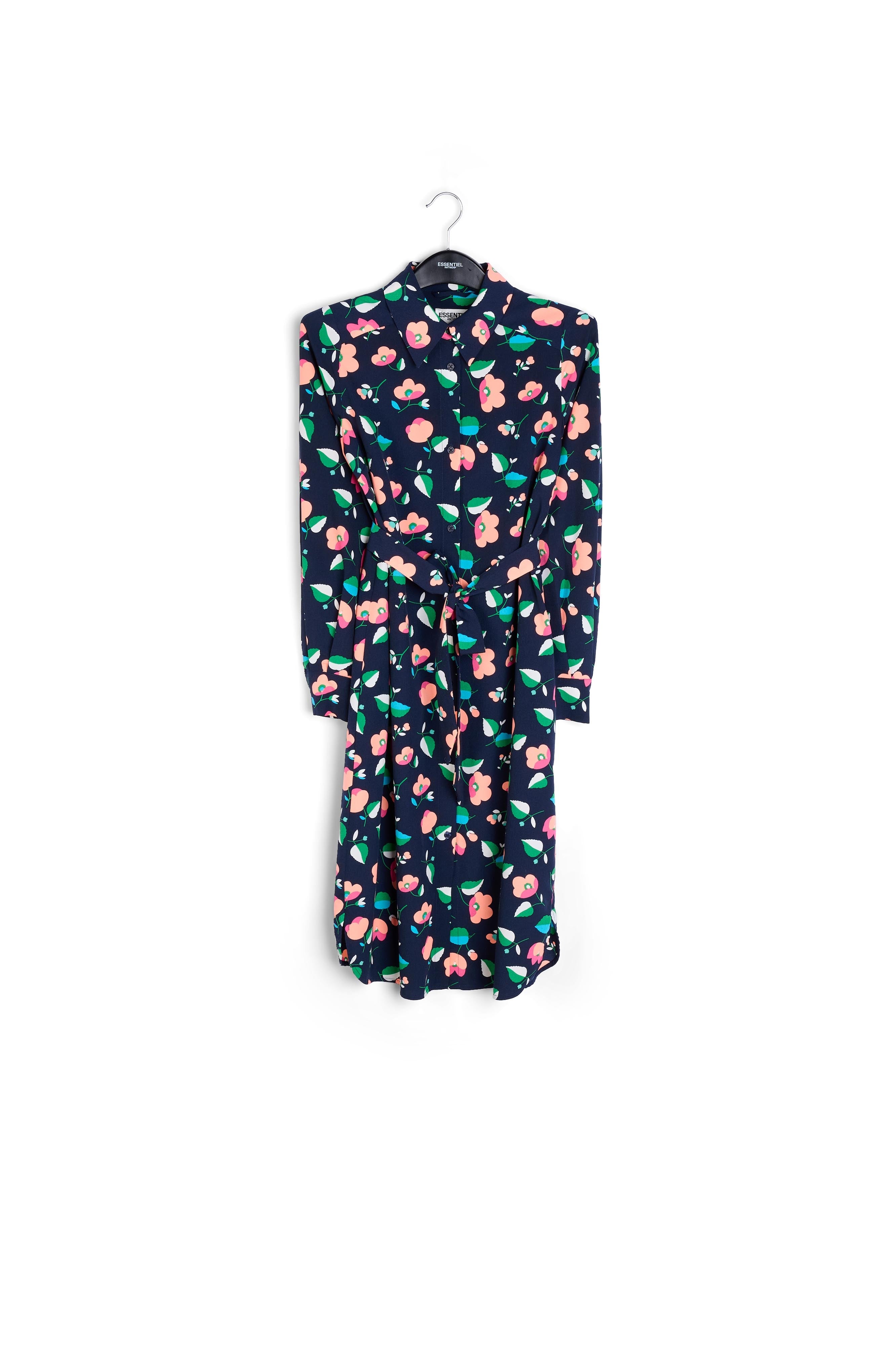 Marineblauwe overhemdjurk met bloemenprint RE—SSENTIEL | Essentiel second hand
