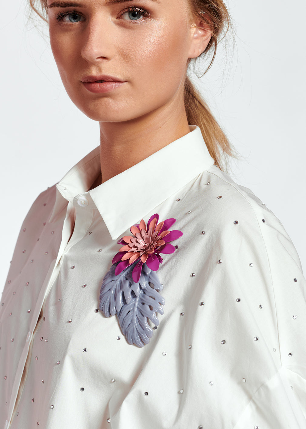 Wit oversized hemd van popeline met stras RE—SSENTIEL | Essentiel second hand